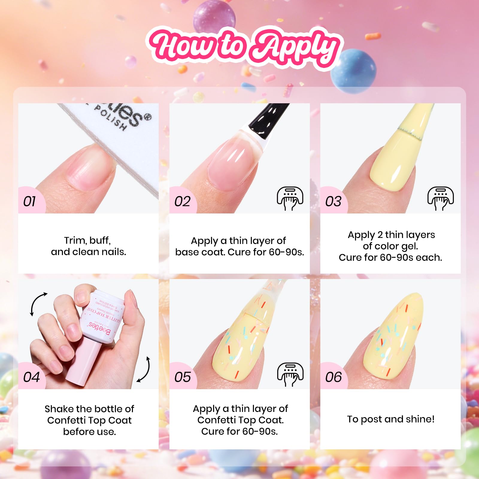 Beetles Glitter Top Coat Gel Polish Spring Limited - Confetti Fantasy Sprinkle Glitter Gel Top Coat 15ml