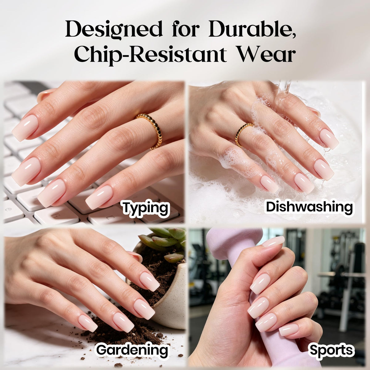 Beetles Pink Nude Press On Nails Short Squoval Gel Painted Soft Nails Gel