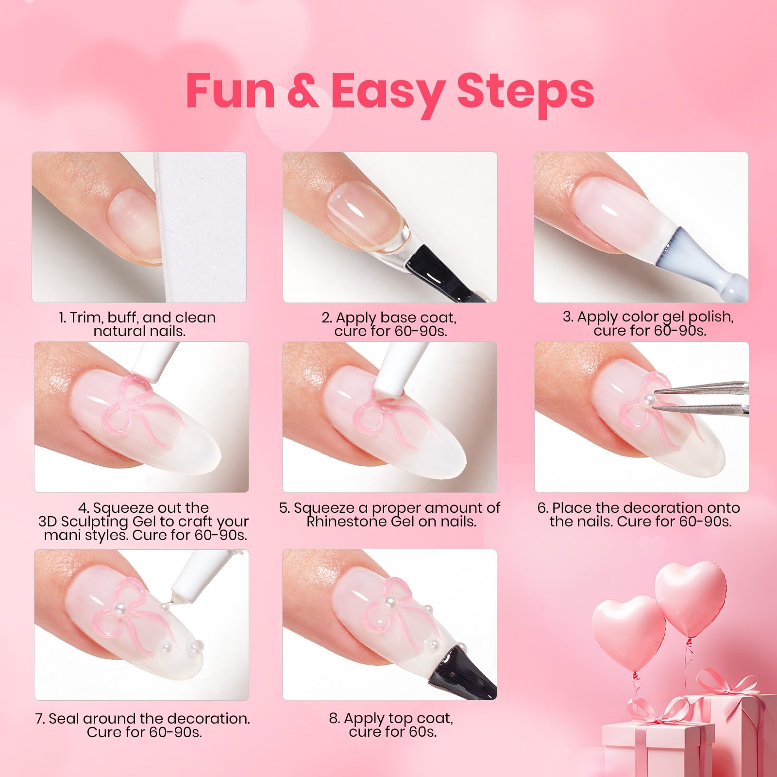 Beetles 3D Gel Nail Art Rhinestones Glue Kit - Valentine Nails Limited Nail Decorations for Nail polish