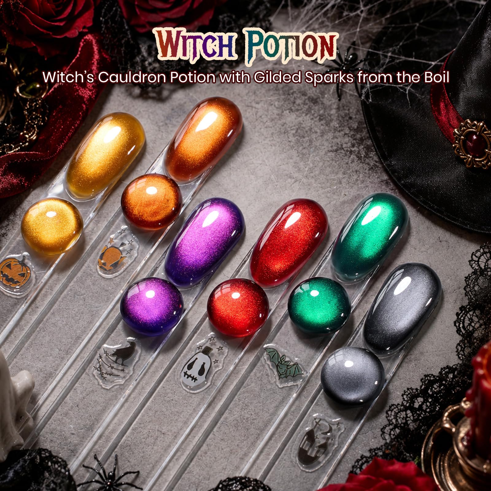 Beetles Witch Potion Cat Eye 6 Colors Gel Nail Polish Set Halloween Nails Gel Polish Set Halloween Box Limited Edition