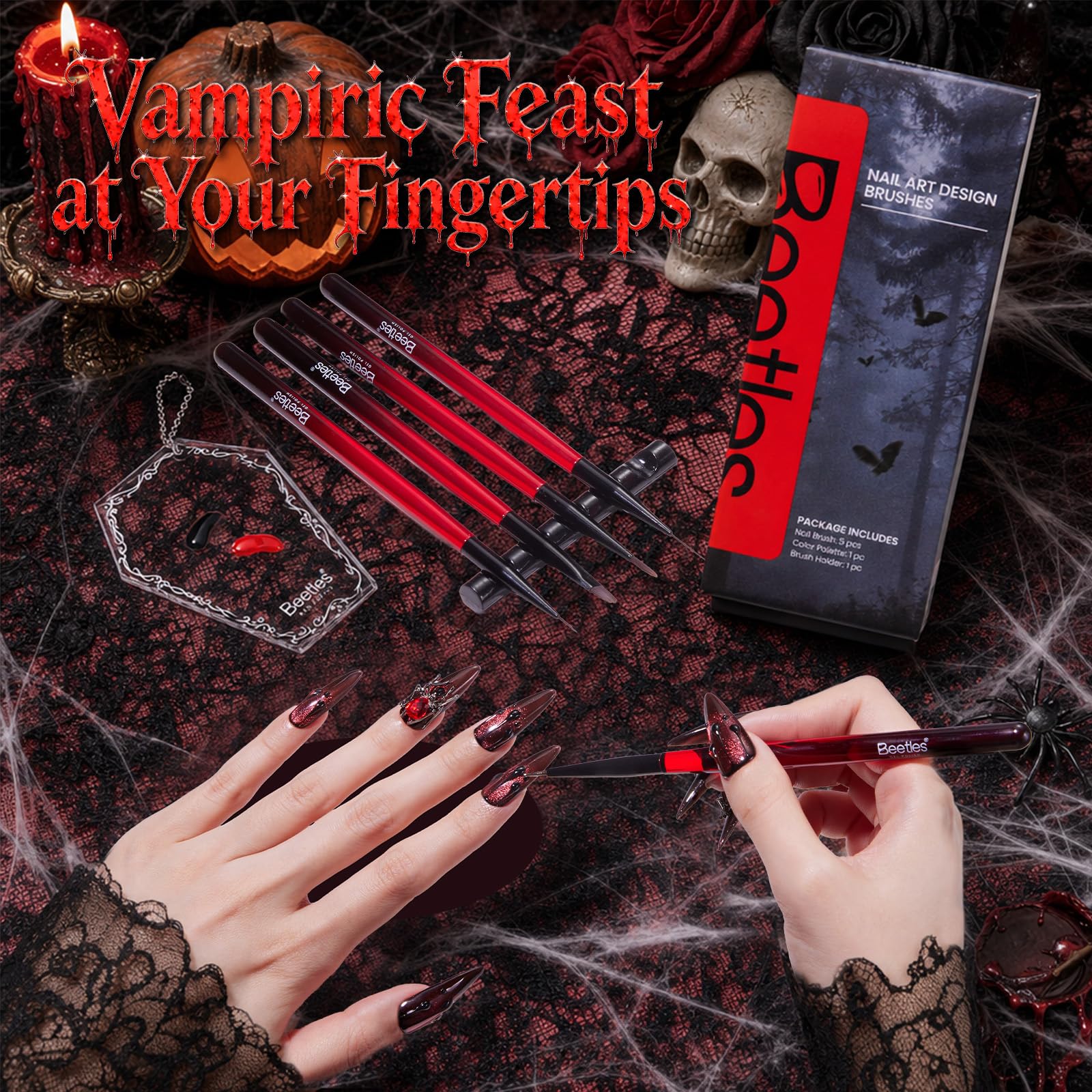 Beetles Halloween Nail Art Brushes Set 5Pcs 2026 Limited Edition All-in-On Set
