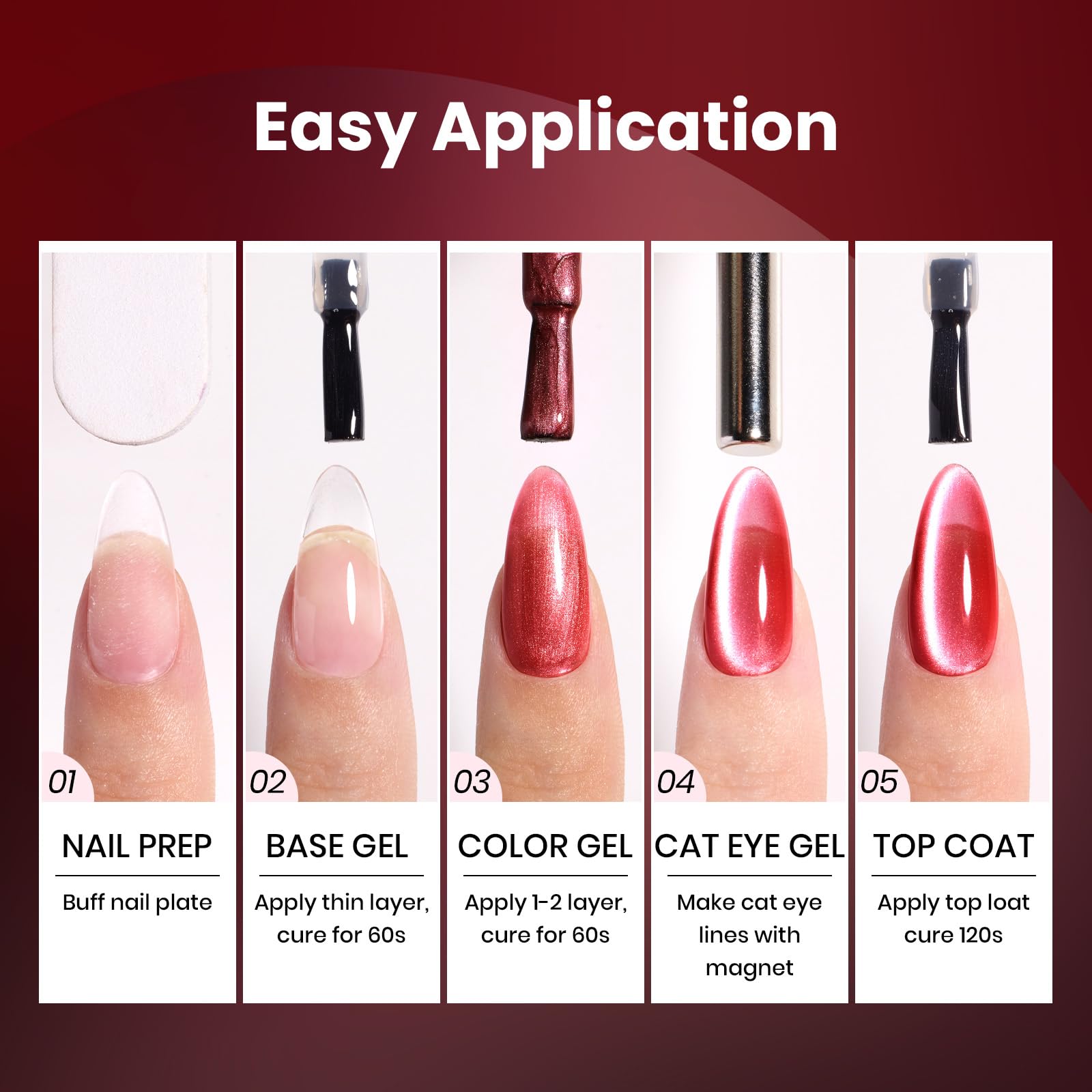 Sultry Burgundy - 6 Colors Burgundy Glitter Cat Eye Magnetic Fall Gel Polish Kit
