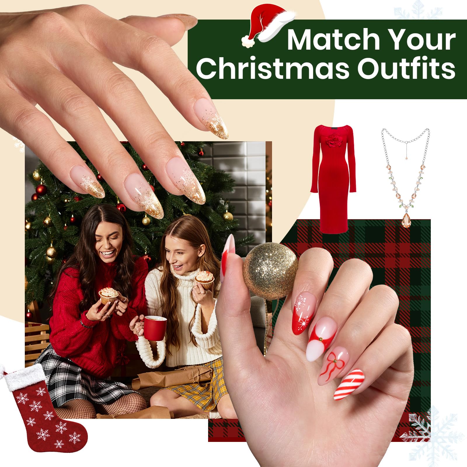 Beetles 27Pcs Christmas Gel Nail Kit Gifts - 6 Colors Red Gold Cat Eye Glitter Merry Glitz Gel Nail Polish Kit