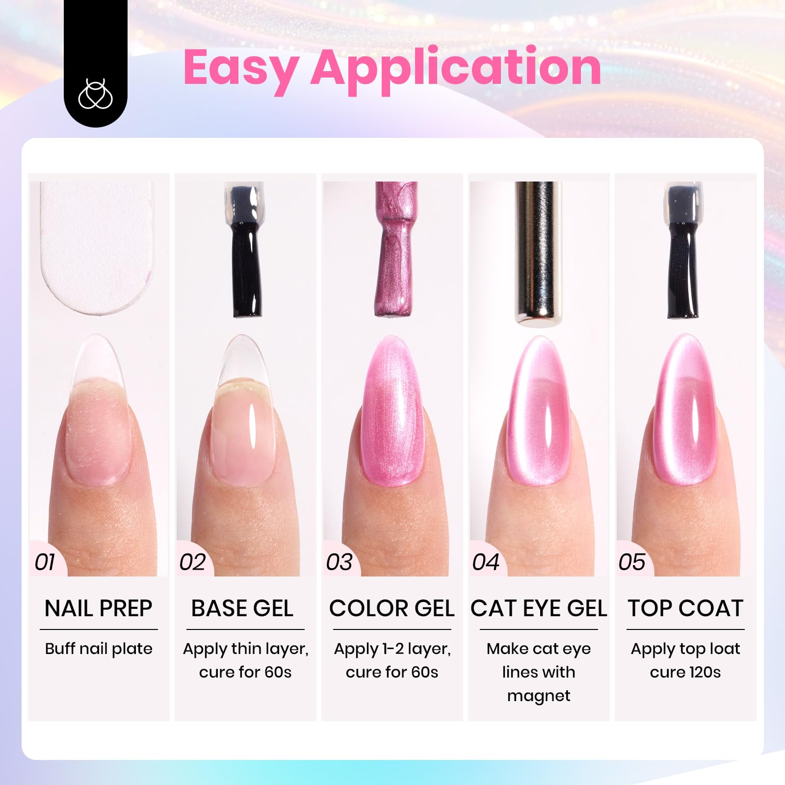 Iridescent Halo - 6 Colors Summer Rainbow Cat Eye Gel Nail Polish Set