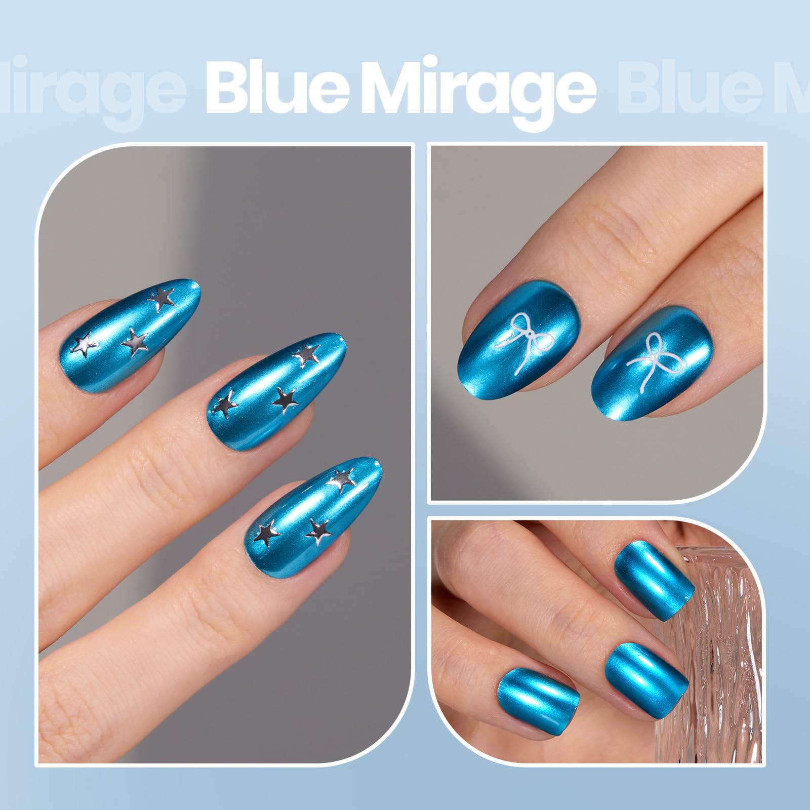 Beetles Metallic Blue Nail Polish - Blue Mirage Mirror Nail Polish Quick-Drying & High Gloss Nail Lacquer Metallic Effect