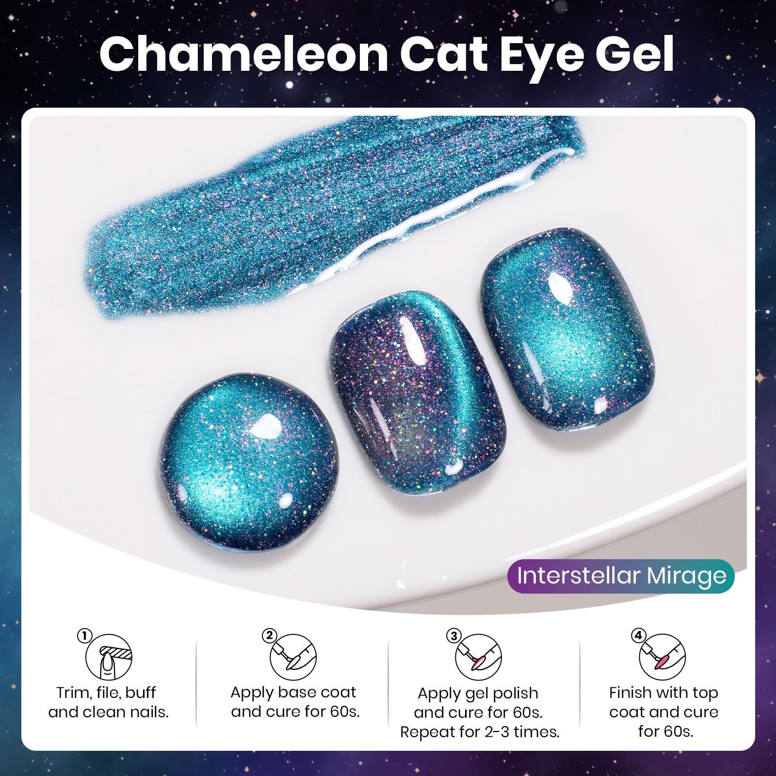 Beetles Interstellar Mirage Blue Purple Cat Eye Gel Nail Polish 15ML 9D Chameleon Blue Glitter