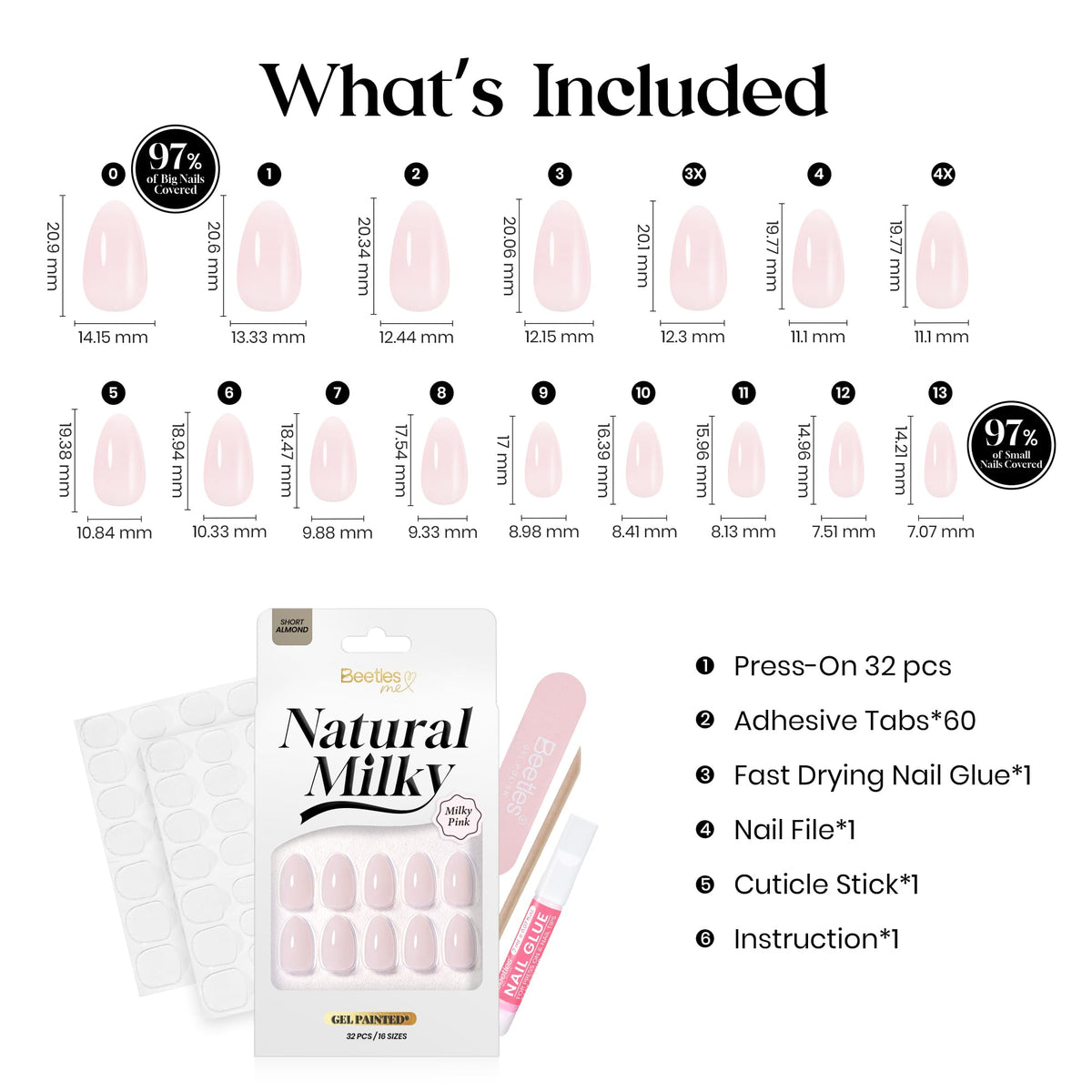 Beetles Milky Pink Press On Nails Short Almond Gel Painted Soft Nails Gel