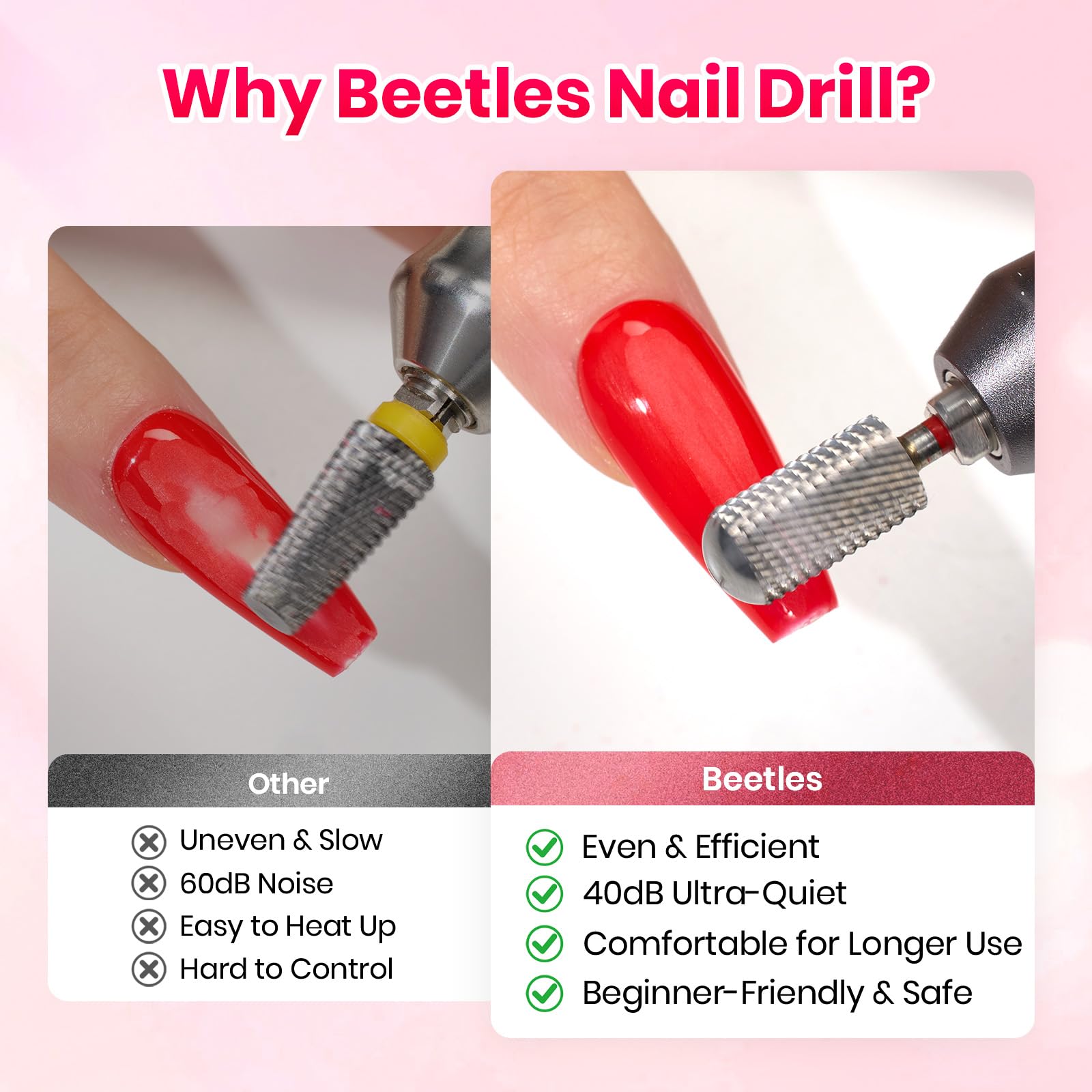 Beetles Electric Cordless Nail Drill Kit 6 Drill Bit 35 Speeds 0-15000 RPM Rechargeable Beginner-Friendly