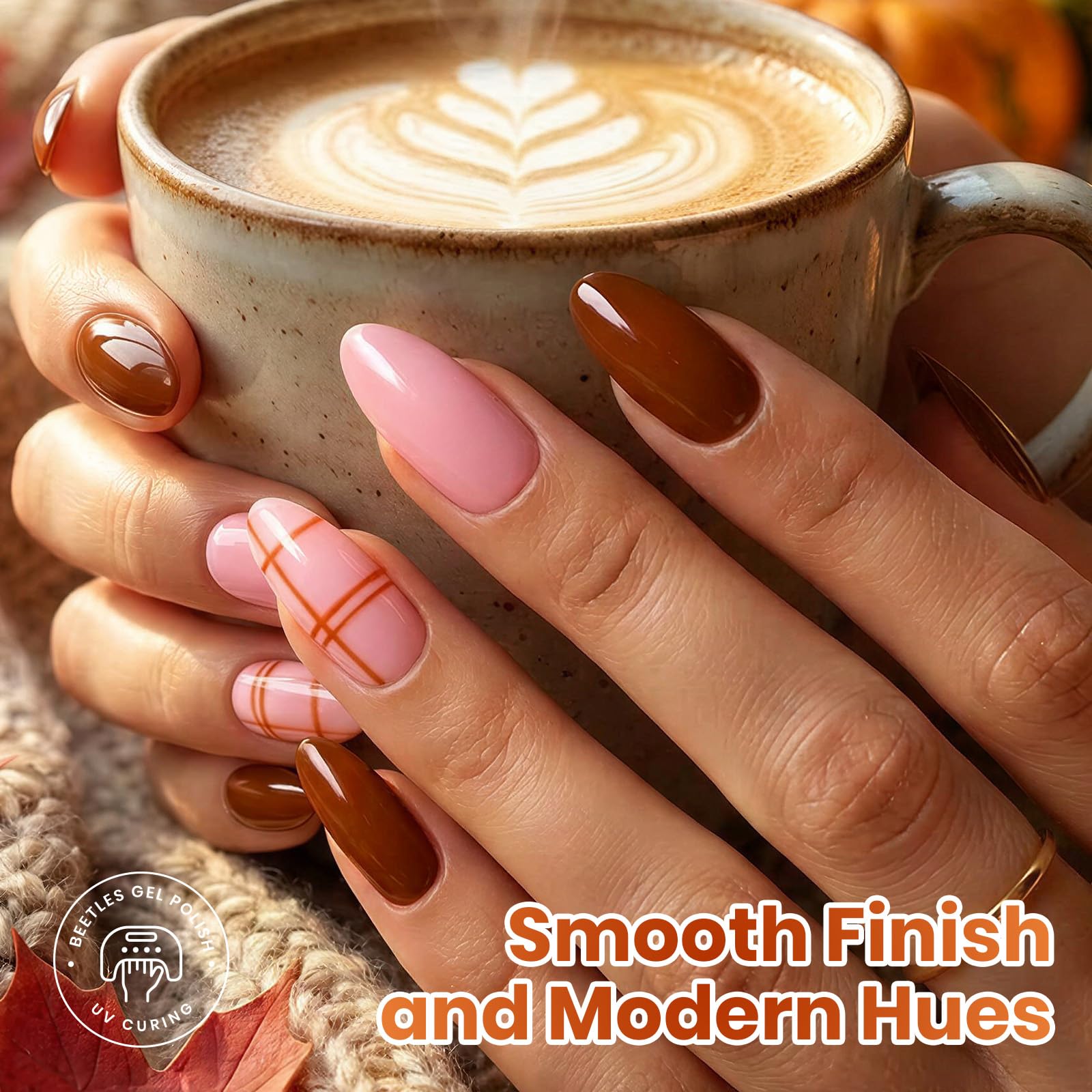Beetles Brown Just Fall Gel Polish Set 6 Cozy Mocha Cocoa Nude Colors with Display Color Card