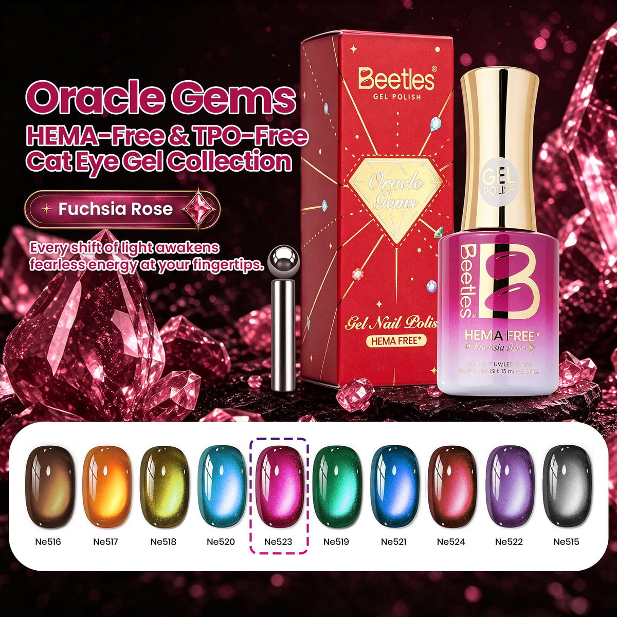Beetles Hot Pink Glitter Cat Eye Gel Polish 15ML Fuchsia Rose Gel