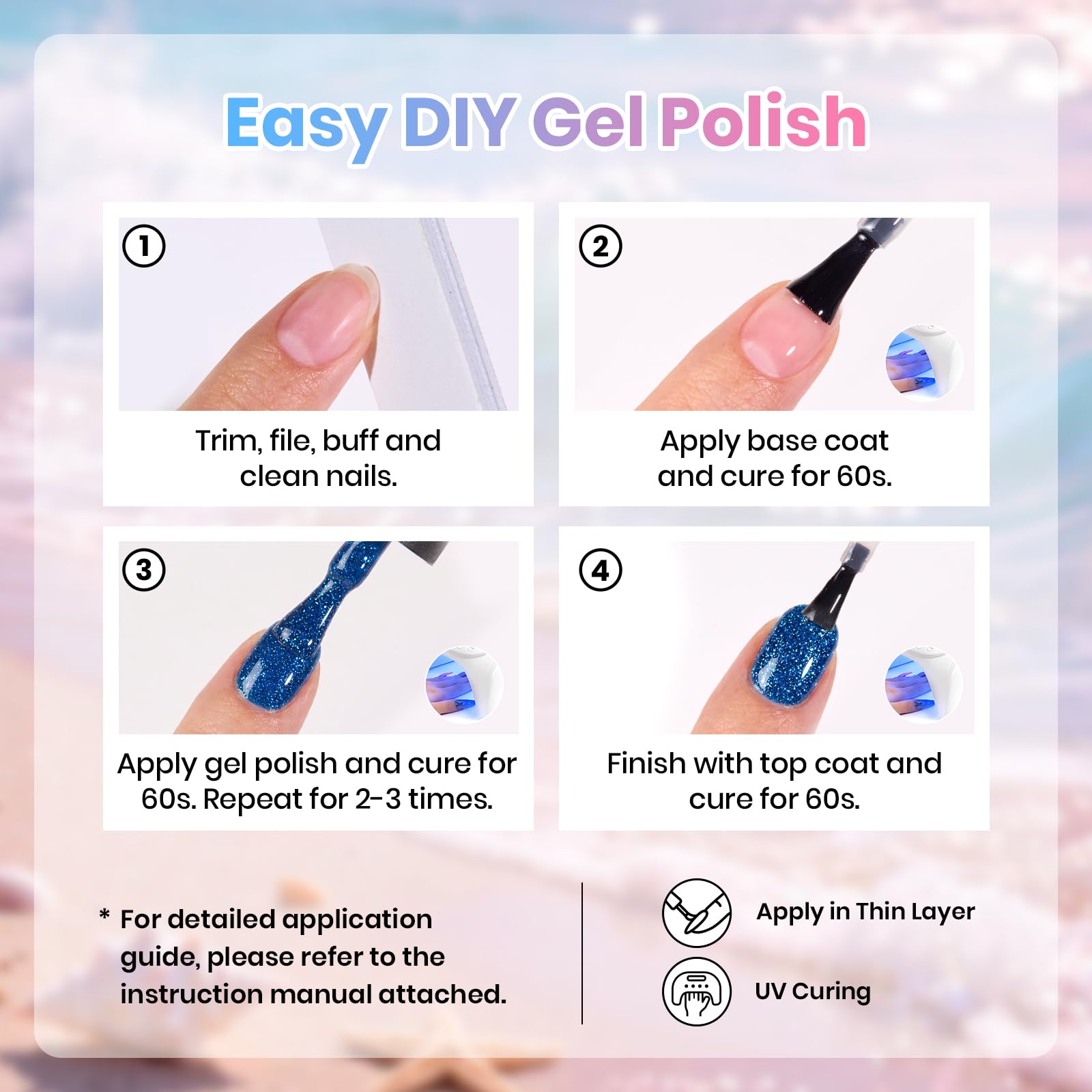 Beetles Sparkling Glitter 6 Colors Gleam Summer Pastel Nude Gel Polish Set