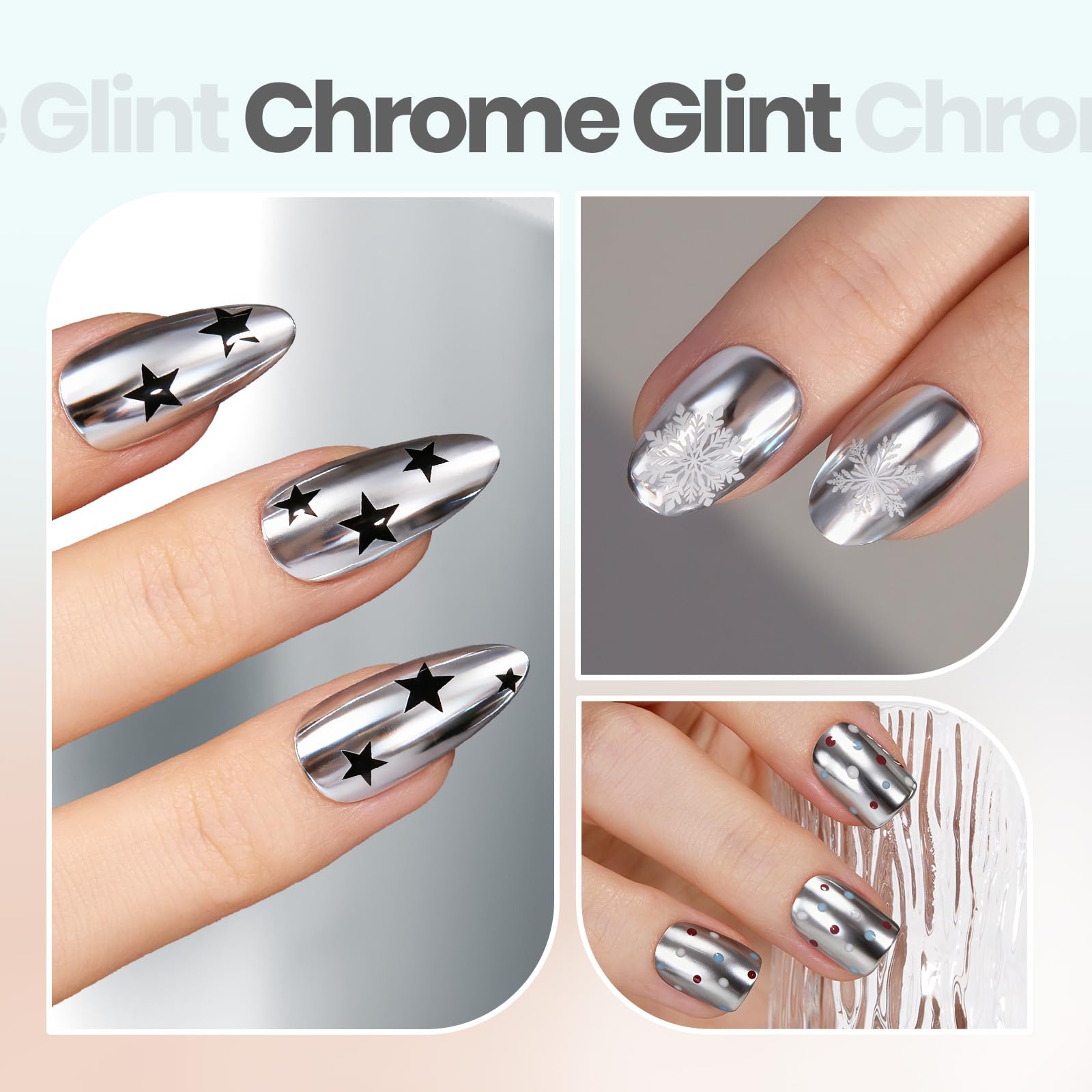 Beetles Silver Mirror Nail Polish - Chrome Glint 15ml Quick Dry Metallic Nail Polish Chrome Mirror Effect High Glossy