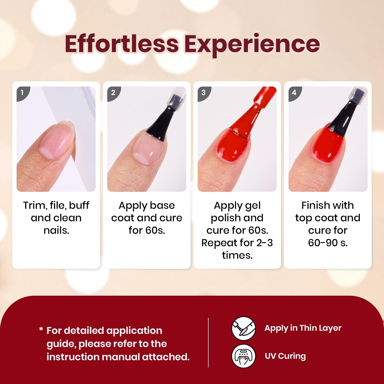 Beetles Christmas Gel Nail Polish Set Candy Cane - 6 Color Burgundy Red Glitter White Silver Winter Snow Holiday Sparkle Manicure Kit