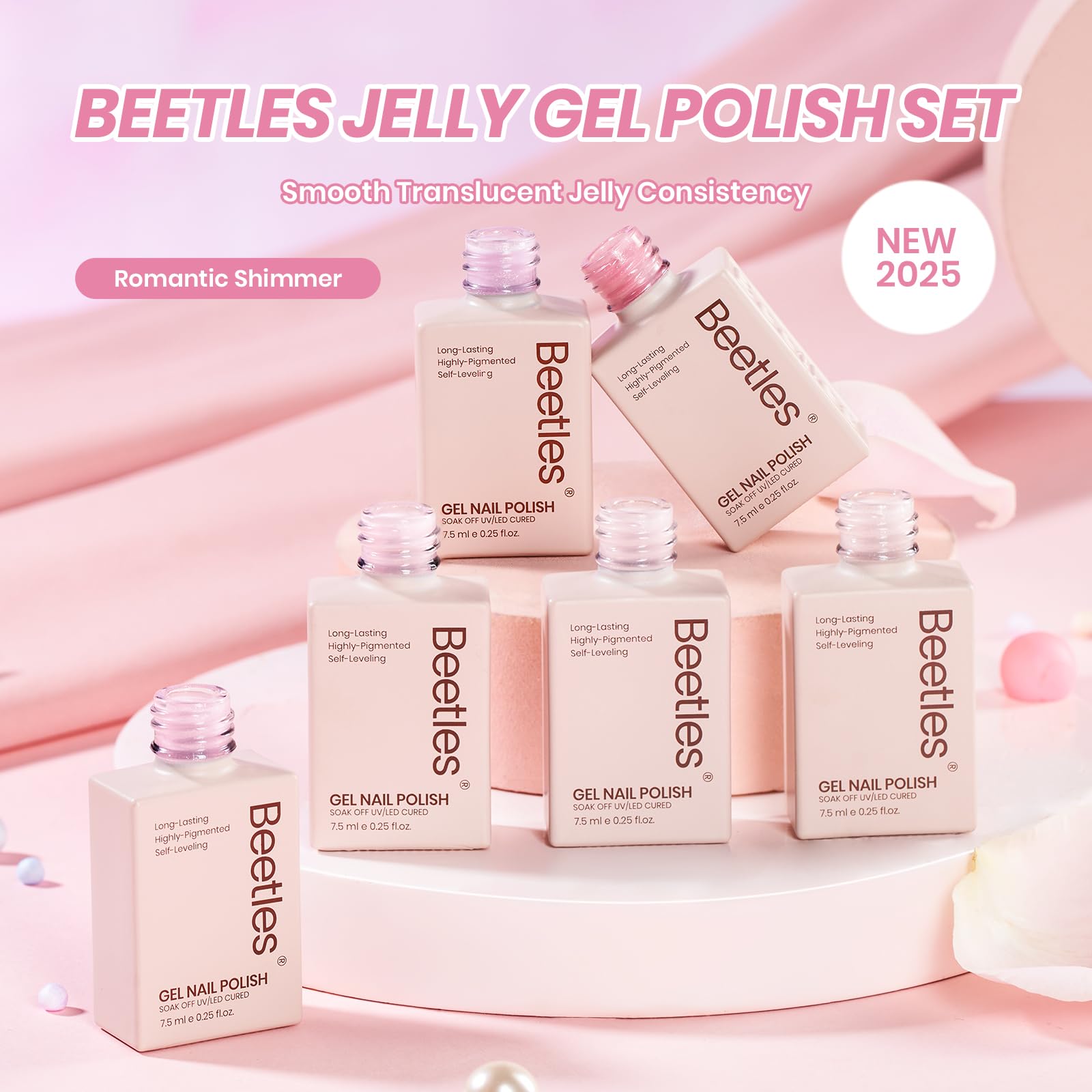6 Colors Gel Polish Kit Summer Nails Pink Glitter Gel Polish Set Sheer Jelly Pink Glitter
