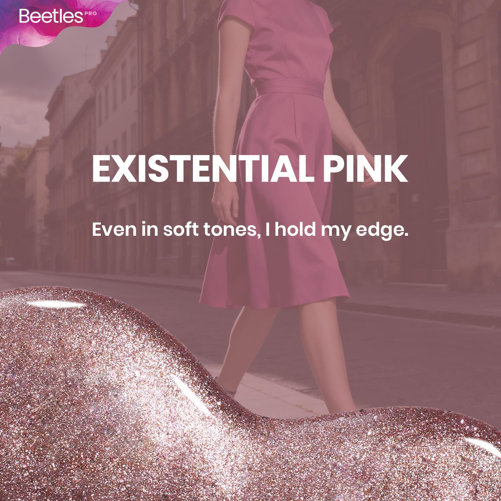 Beetles Pro Shimmer Gel Polish - Existential Pink Rose Gold Color 20ML Pink Shimmer Gel Polish