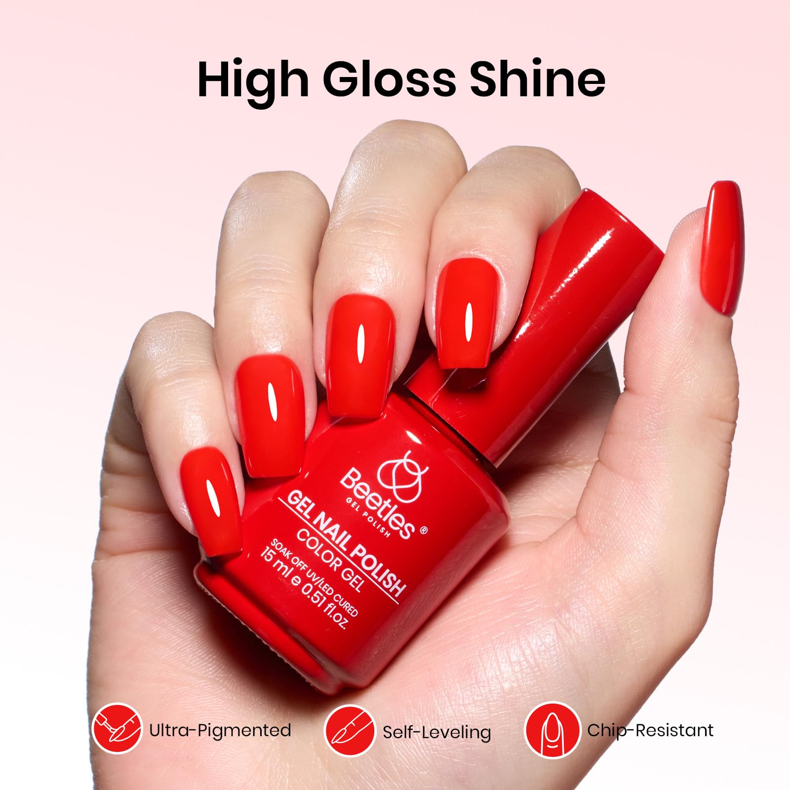 Beetles Gel Polish Heatwave - 15ml Classic Bright Red Nail Set
