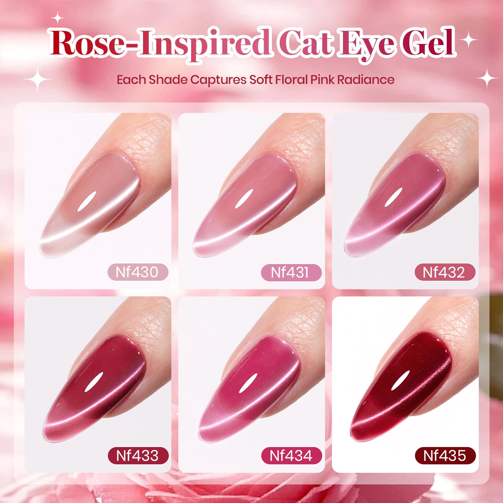 Beetles Garden Kiss 6 Colors Pink Glitter Gel Cat Eye Gel Polish 7.5ml Set