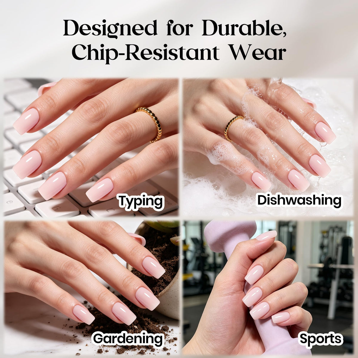 Beetles Milky Pink Press On Nails Short Squoval Gel Painted Soft Nails
