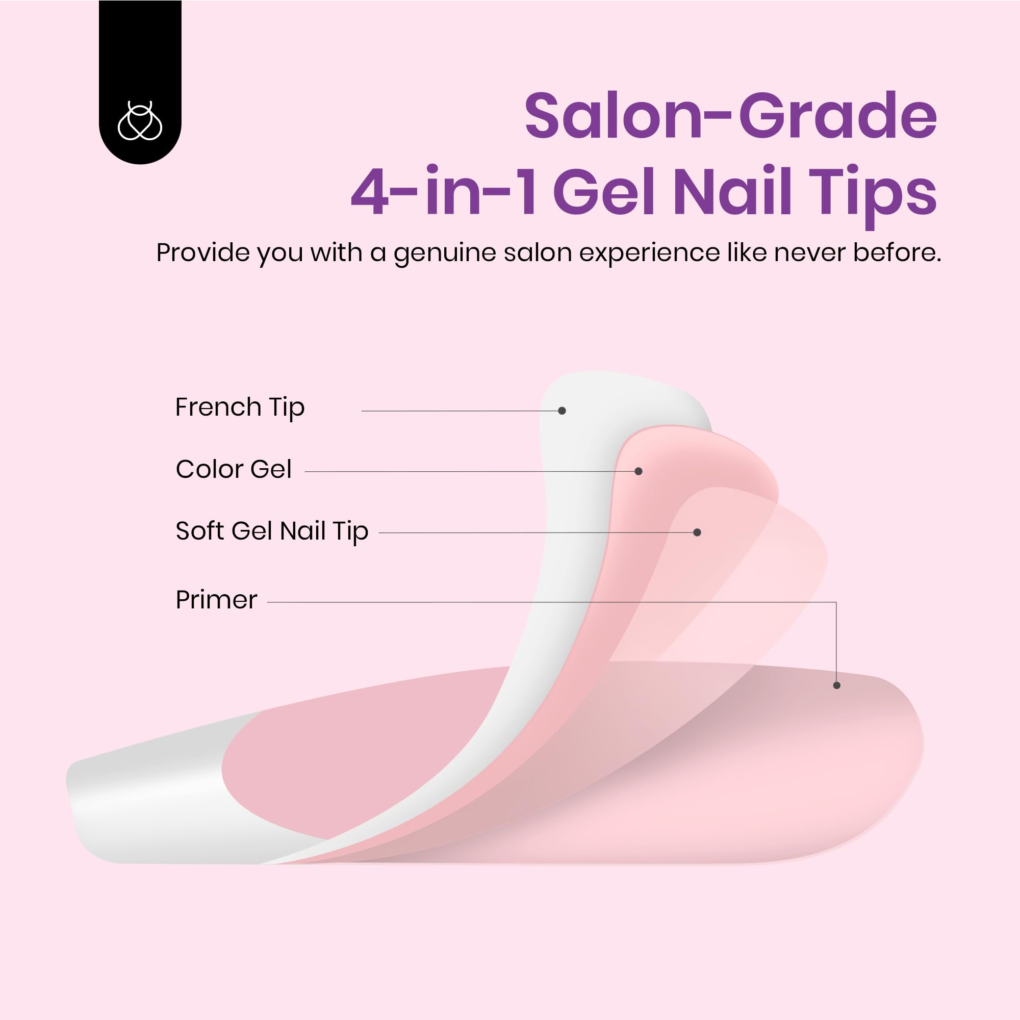 Beetles X Press Plus French Tip Nails Short Square - 16 Sizes 224 Pcs Natural Salon Quality Gel Nail Tips