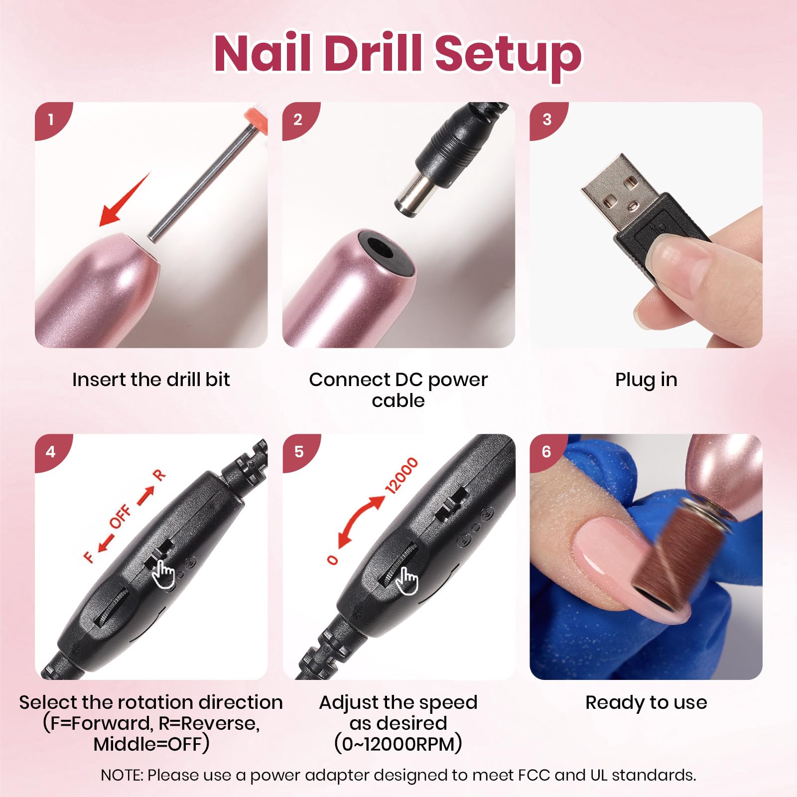 Beetles Electric Nail Drill Kit 7 Drill Bits 0-12000 RPM Portable Machine Beginner-Friendly
