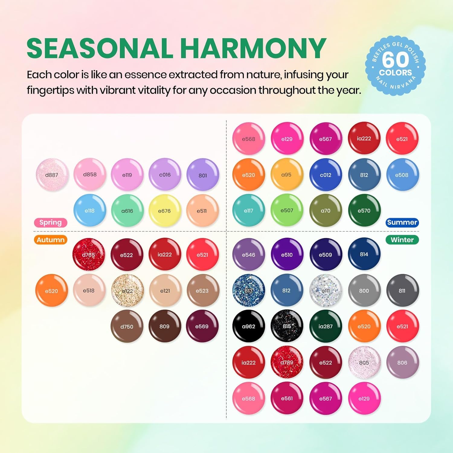 Seasonal Harmony Gel Nail Polish | 60 Nail Gel Polish Colors Kit total 70pcs
