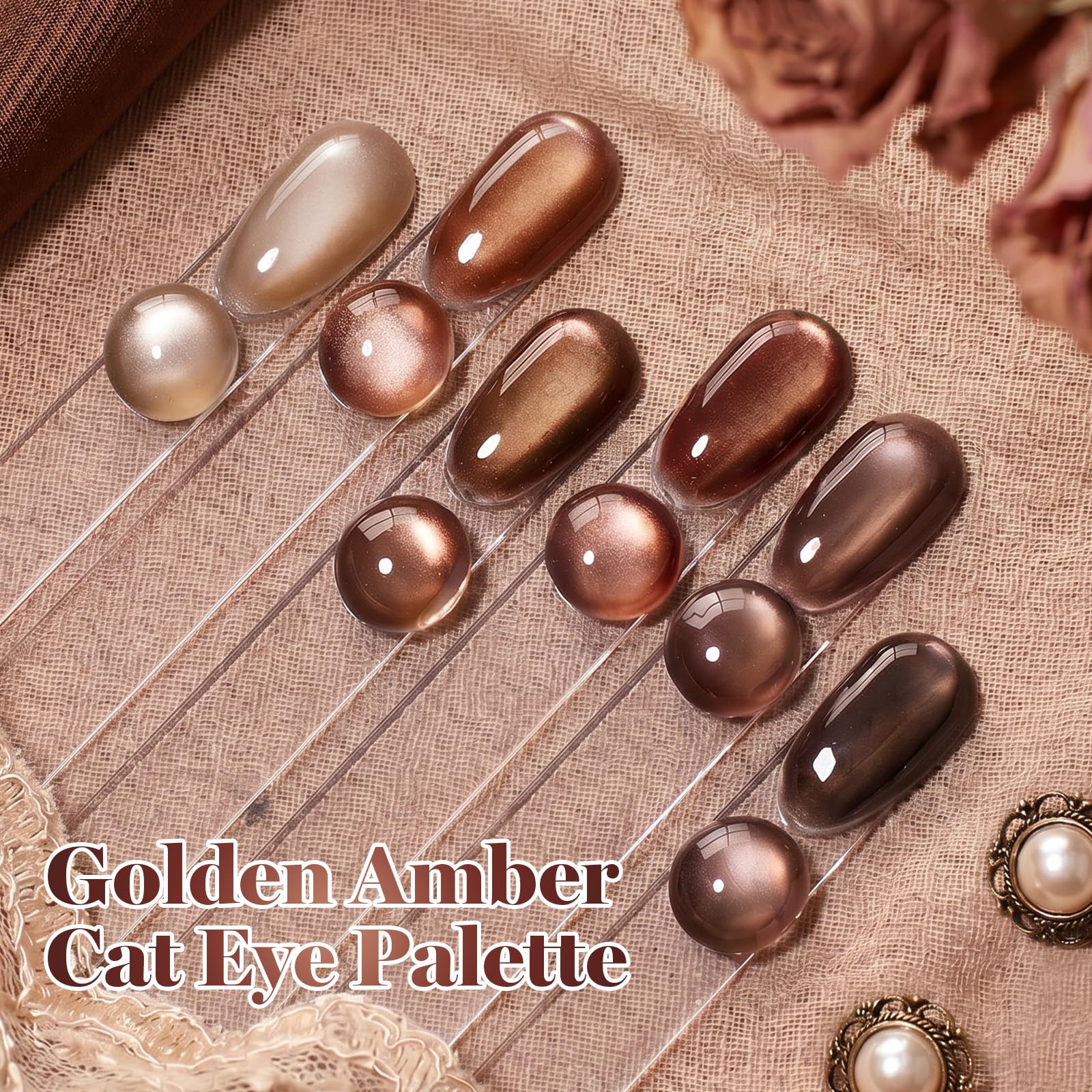 Beetles Gilded Amber Brown Cat Eye 6 Colors 15ML Gel Nail Polish Set Fall Winter Nails