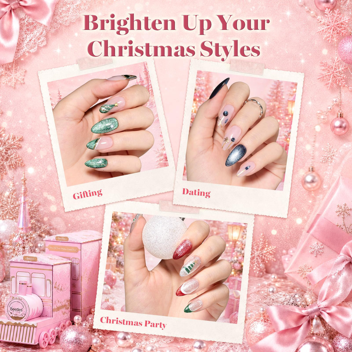 Beetles Christmas Nails - Christmas Sparkle