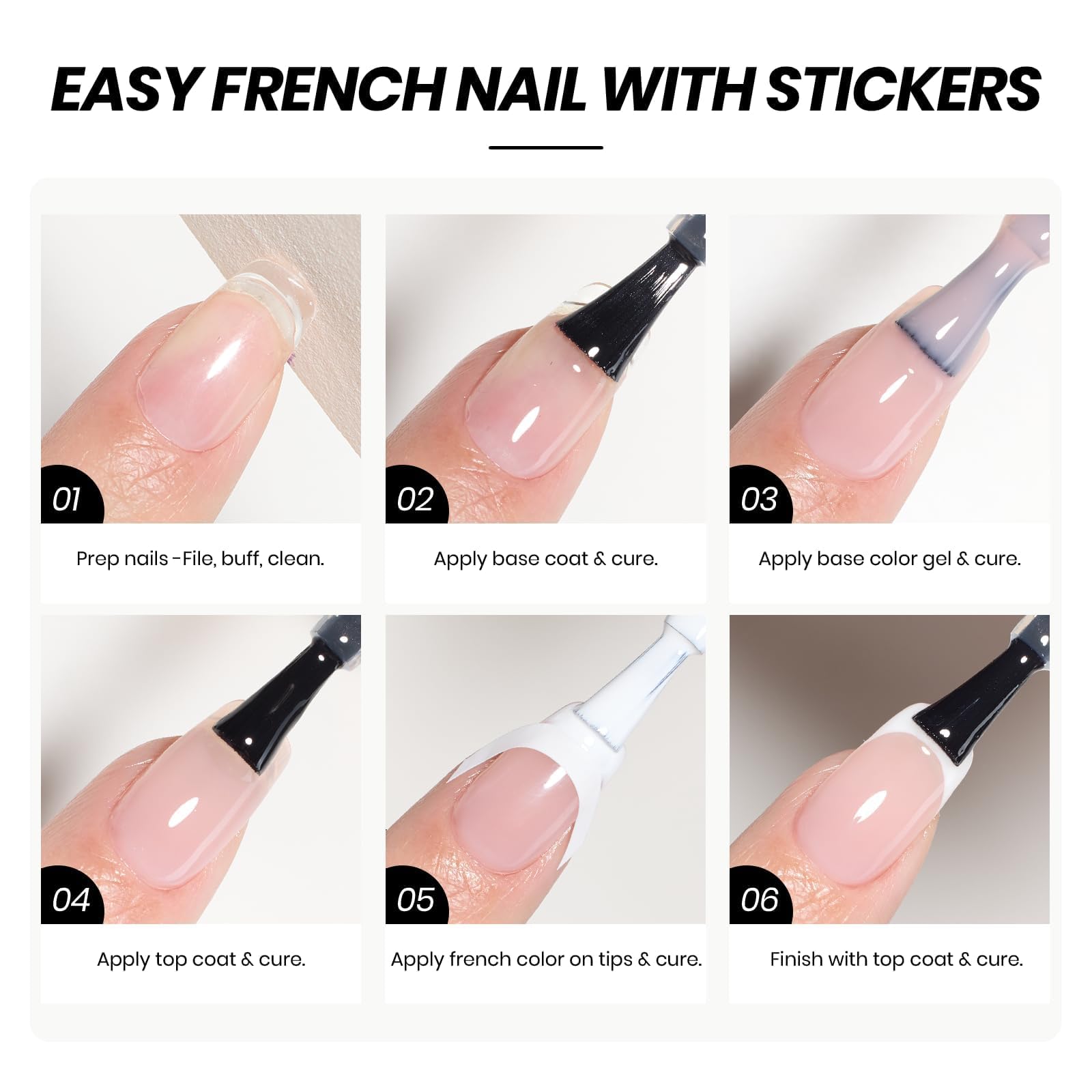 Beetles Black White Gel Polish Kit - Ink Snow Twins Collection, 4pc 10ML French Nail Kit Hema-Free Black and White Colors