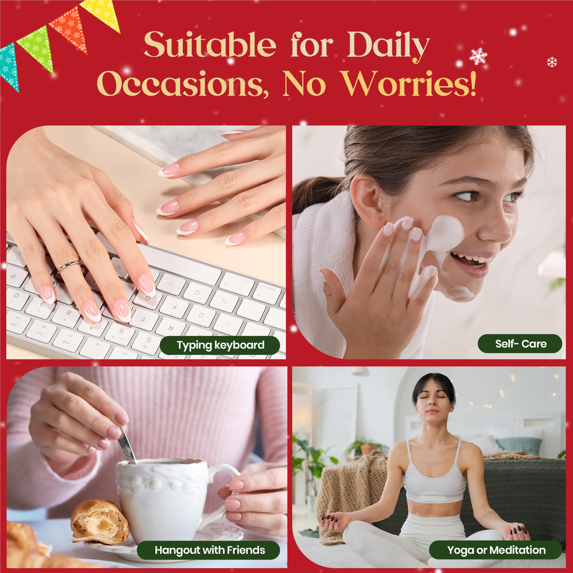 Beetles Pre-French Tips Gel Nail Tips - Pink Short Square Press 15 Sizes 150 Pcs