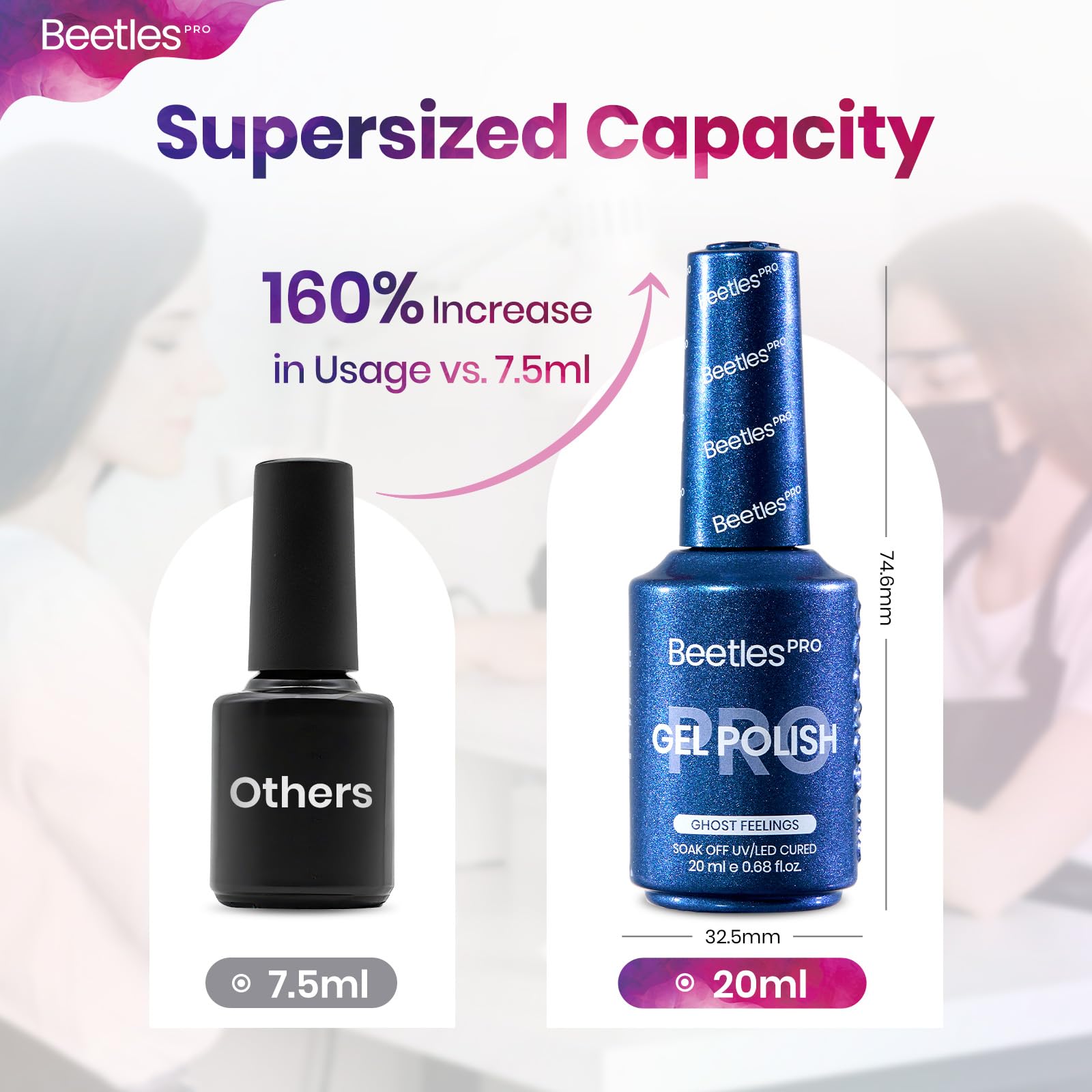 Beetles Pro Blue Gel Polish - Ghost Feelings, Dark Blue Color 20ML Glitter Gel Polish