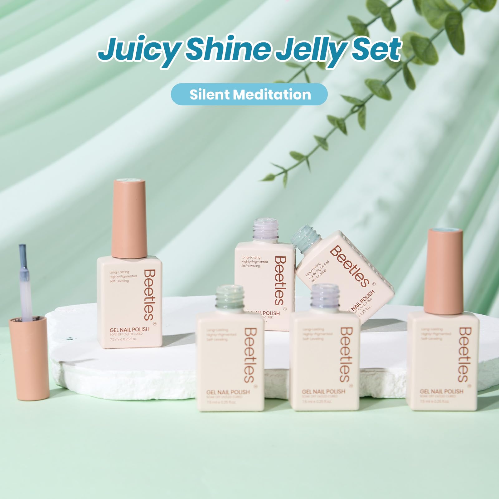 Beetles Juicy Shine Set 6 Colors Jelly Gel Nail Polish Kit Nude Pink Green Blue Summer Nails