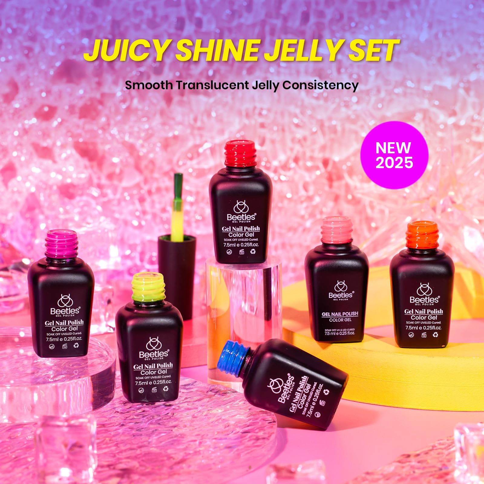 Beetles Gel Polish Neon Jelly - 6 Colors Sheer Hot Pink Red Orange Purple Blue Yellow Summer Nails Set