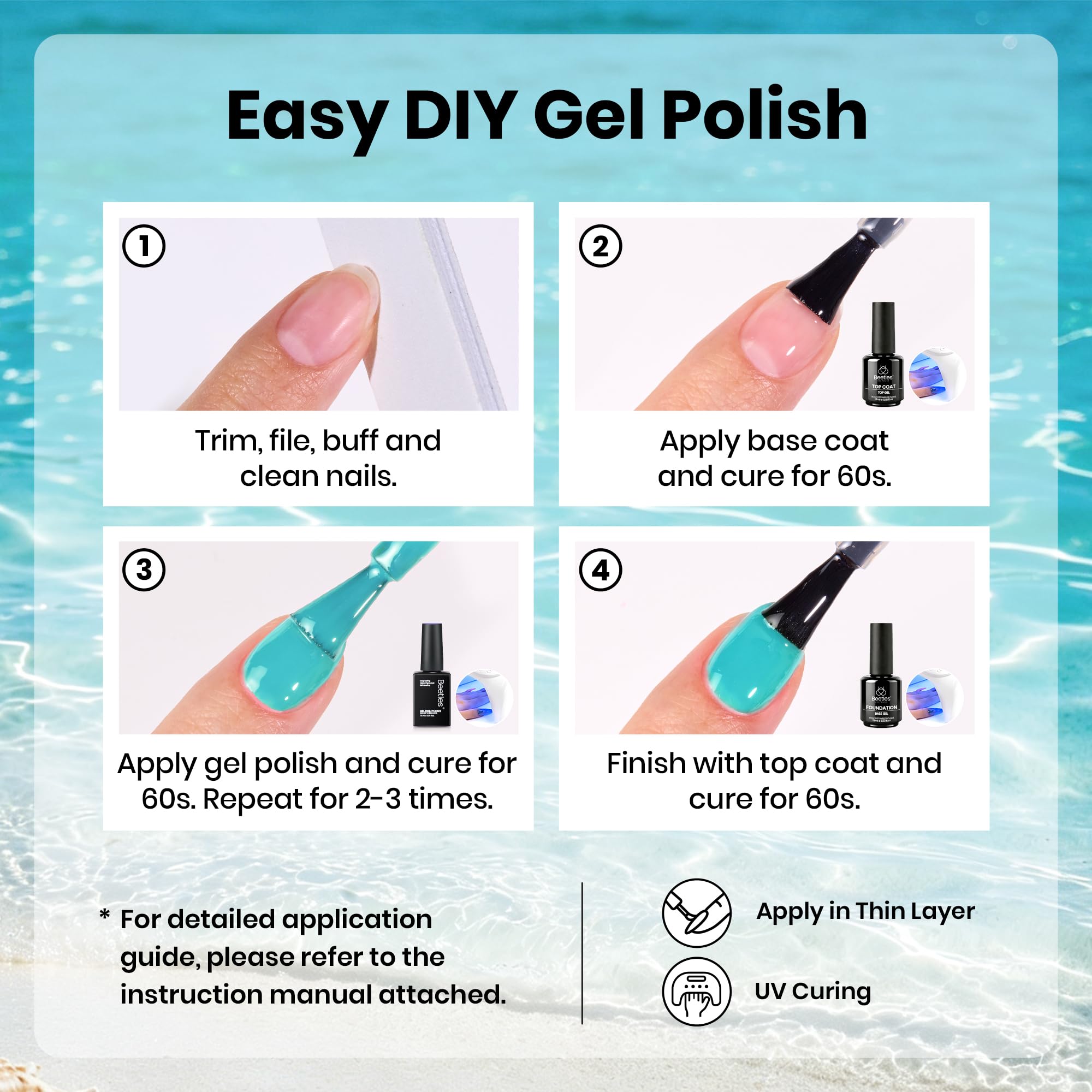 Beetles Ocean Haven 6 Colors Blue Gel Nail Polish Kit Summer Beach Vacation