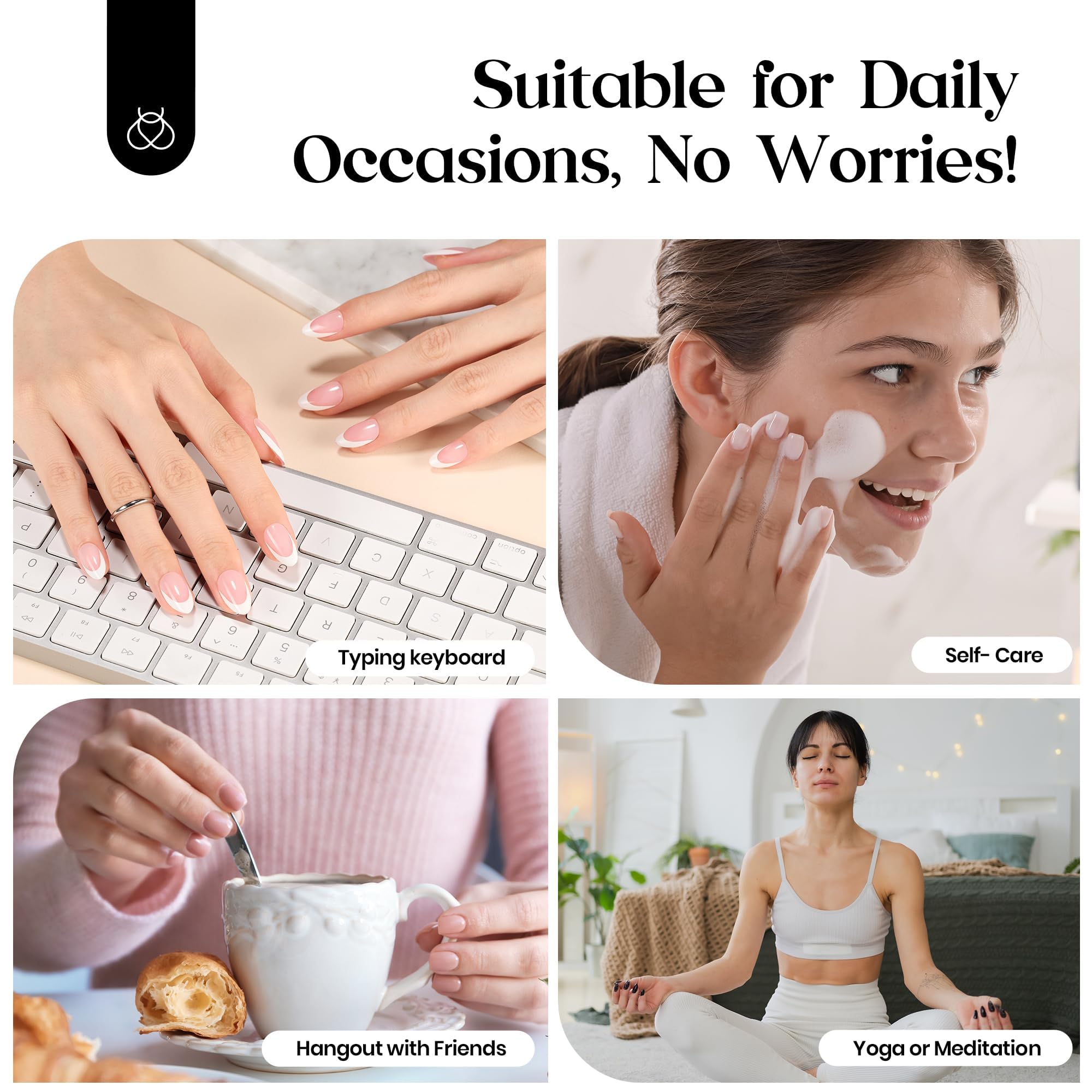 Beetles French Tip Press on Nails Long Square Salon Quality - White French Pink Gel Nail Tips 15 Sizes