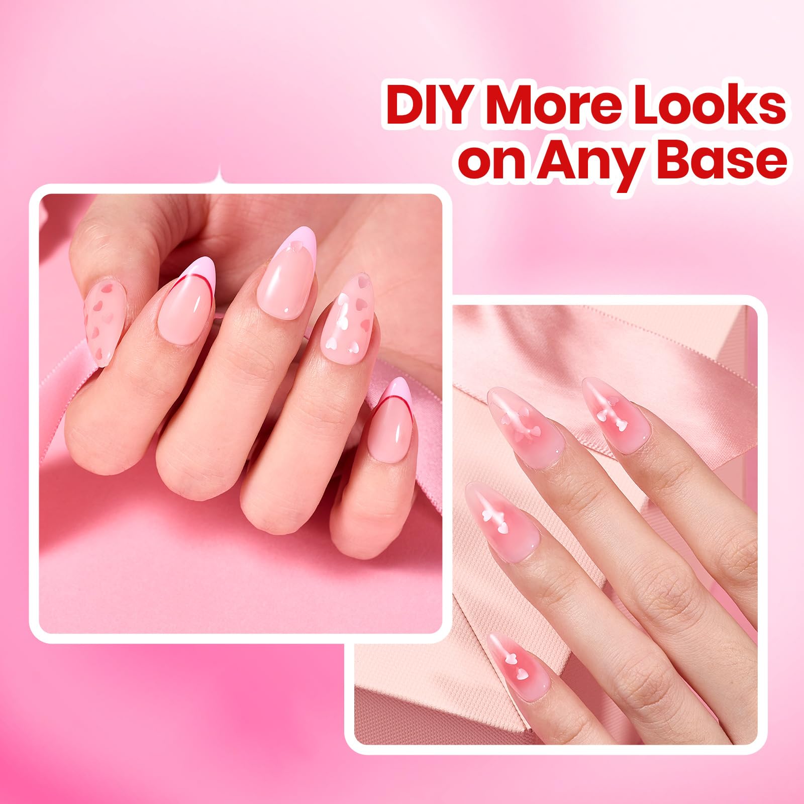 Beetles Valentines Nails Polish - 15ml/0.51Fl Oz Pink Heart Sweetheart Glow Glitter Top Coat