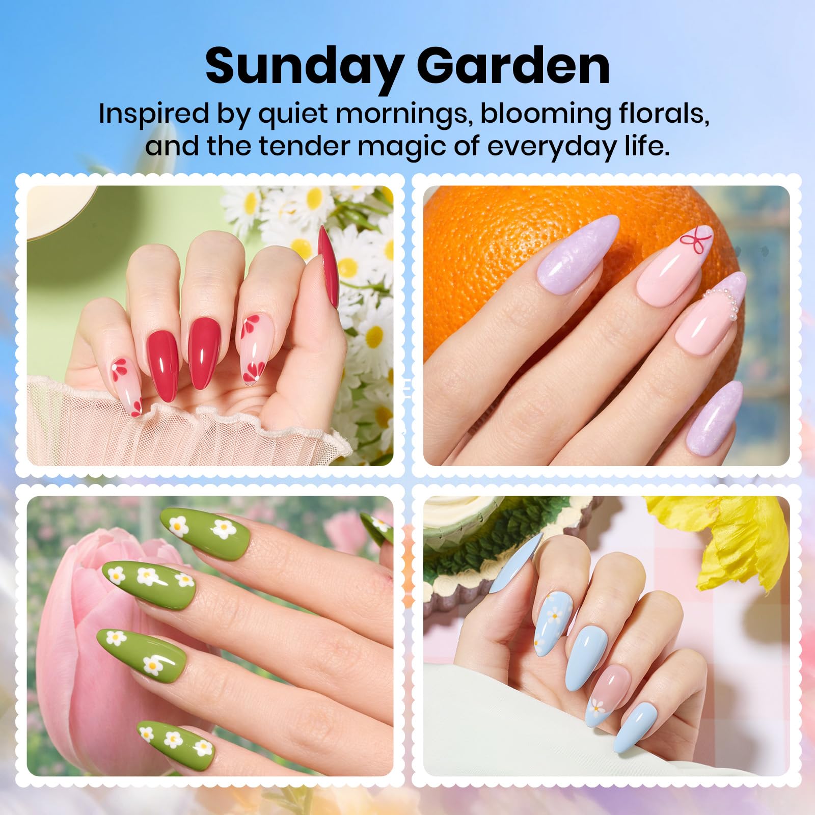 Beetles Gel Nail Starter Kit Sunday Garden HEMA-FREE Summer Nails 64Pcs 25 Colors Pink Nude Blue Nail Art All-in-One Mani Kit