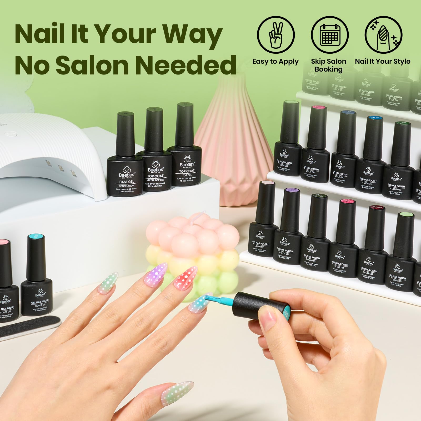 Beetles Gel Nail Starter Kit Nails With UV Light and Nail Drill 55Pcs 32 Colors All-in-One Mani Kit