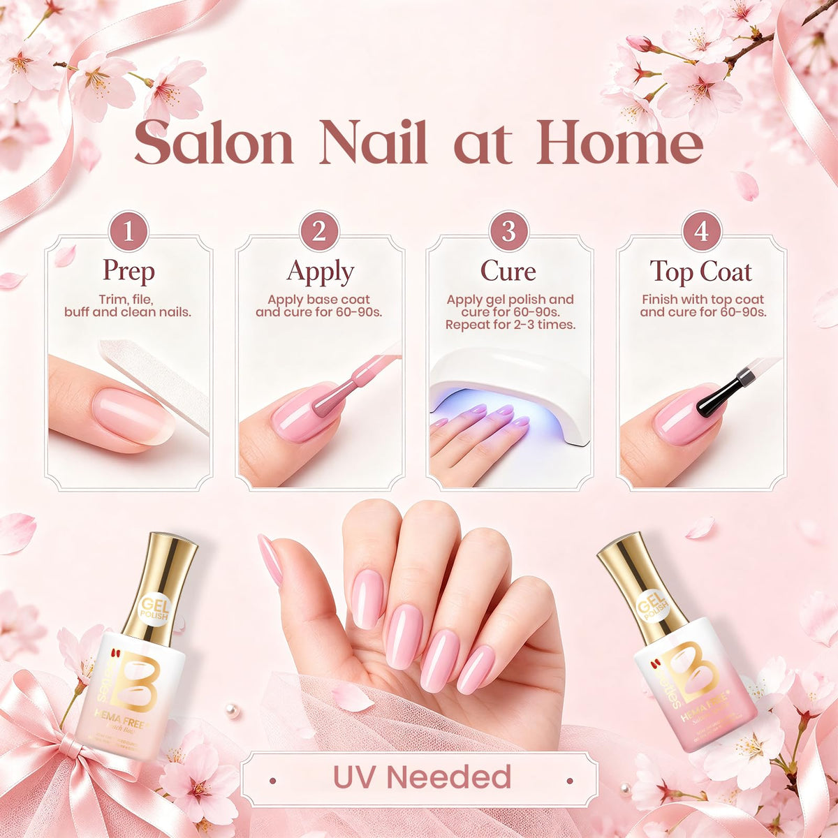 Beetles Nude Pink Gel Nail Polish Sakura Sparkle 15ML Neutral Jelly Pink
