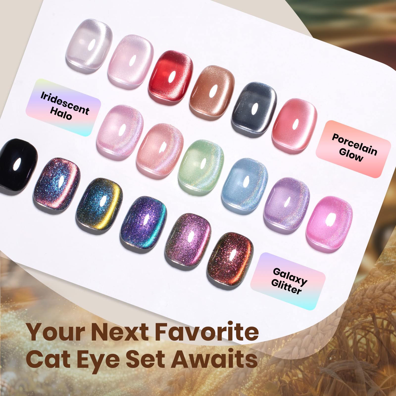 Golden Mirage - 6 Colors Cat Eye Glitter Magnetic Fall Gel Nail Polish Set