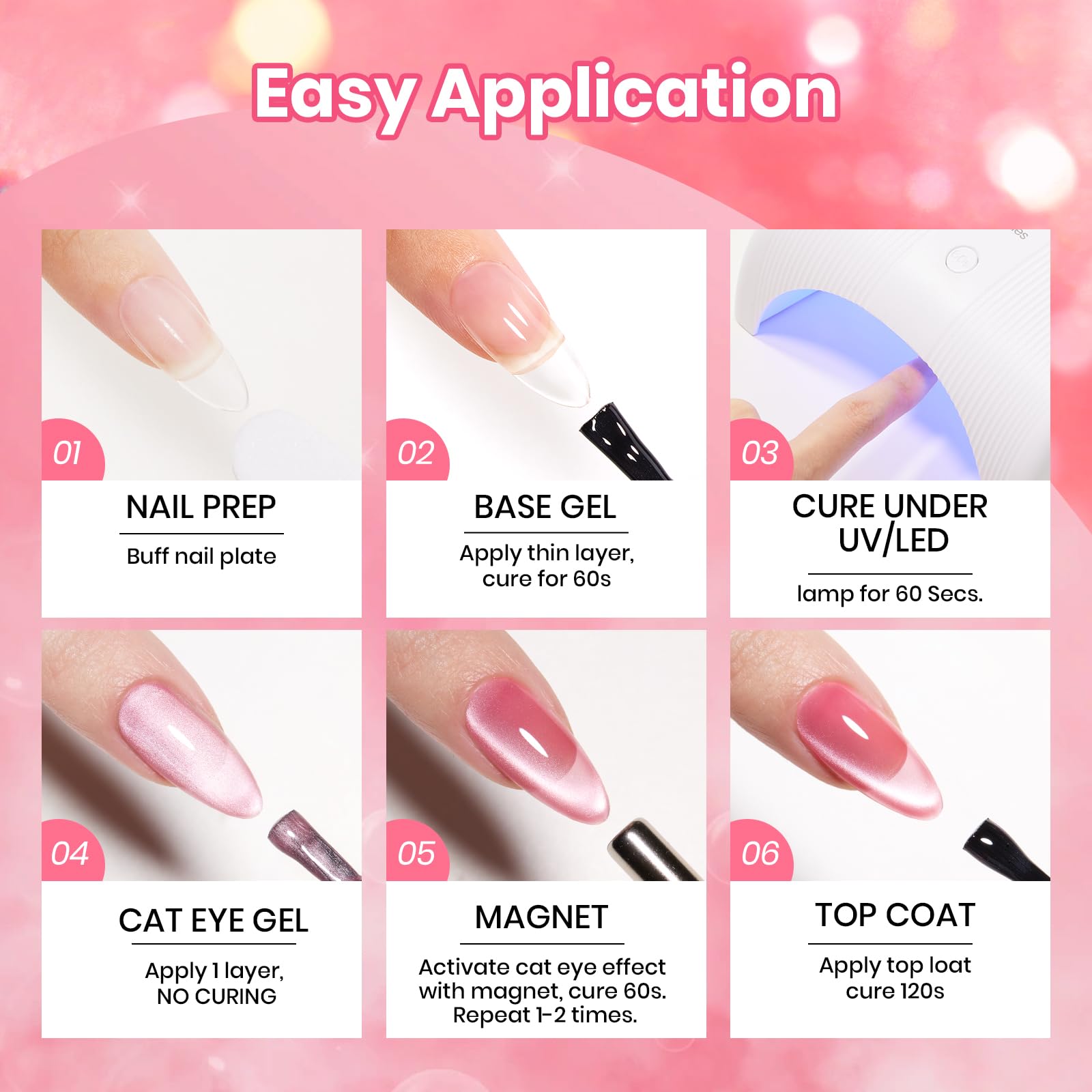 Beetles Apple Sweet Gleam Pink Cat Eye Gel Nail Polish - 15ML Glitter Pink Cat Eye Spring Gel Polish