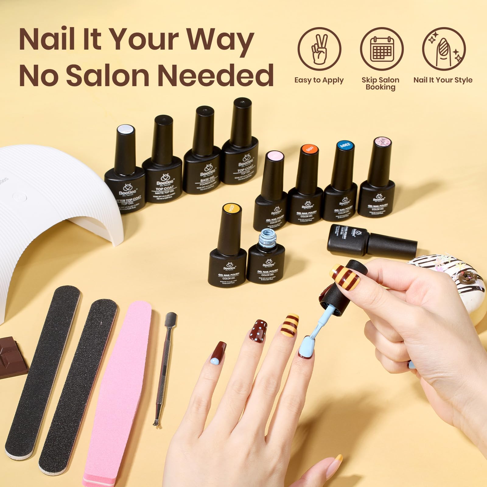 Beetles Gel Nail Polish Kit with U V Light and Nail Drill - 55Pcs Gel Nails Kit 32 Color LuliCore Polka Set