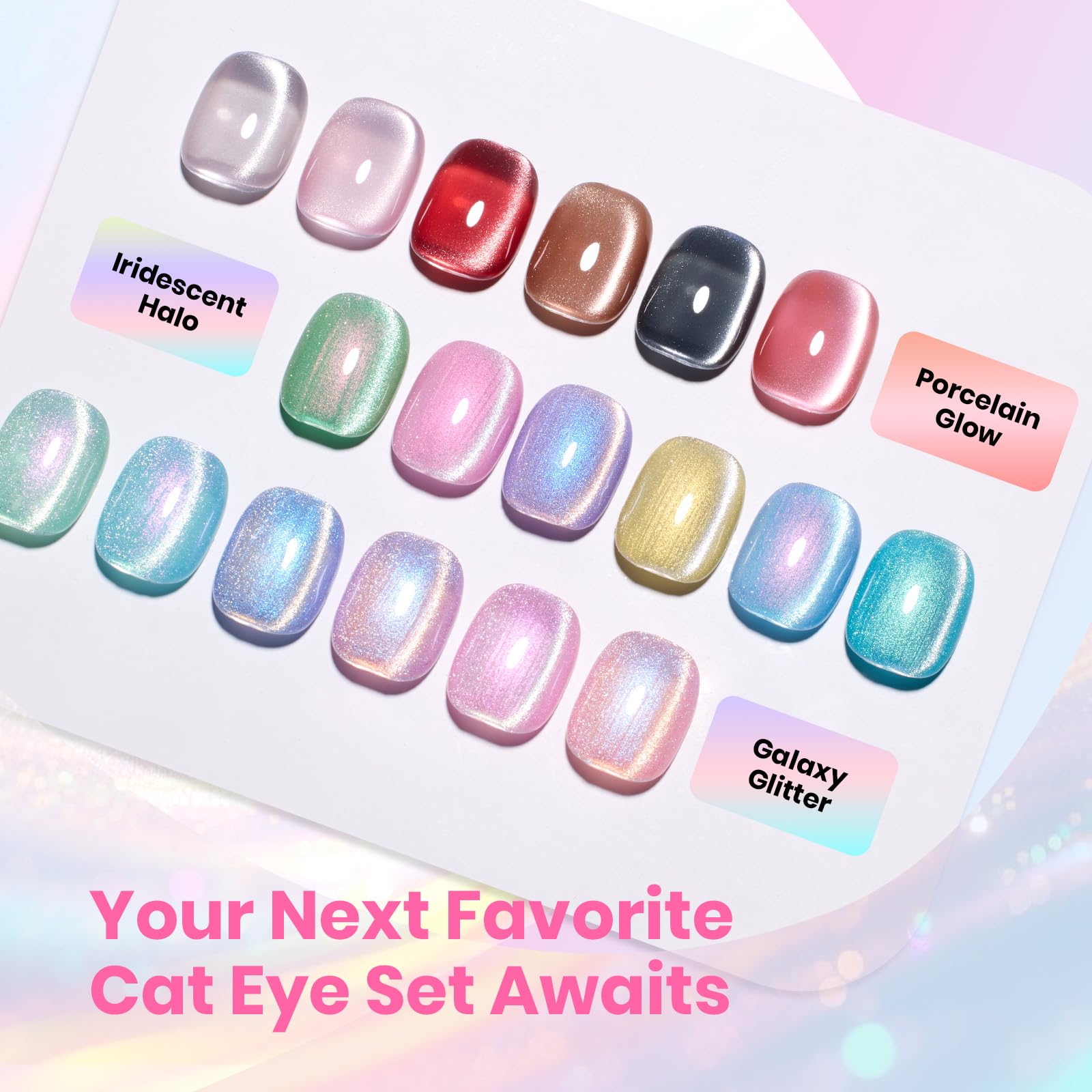 Iridescent Halo - 6 Colors Summer Rainbow Cat Eye Gel Nail Polish Set