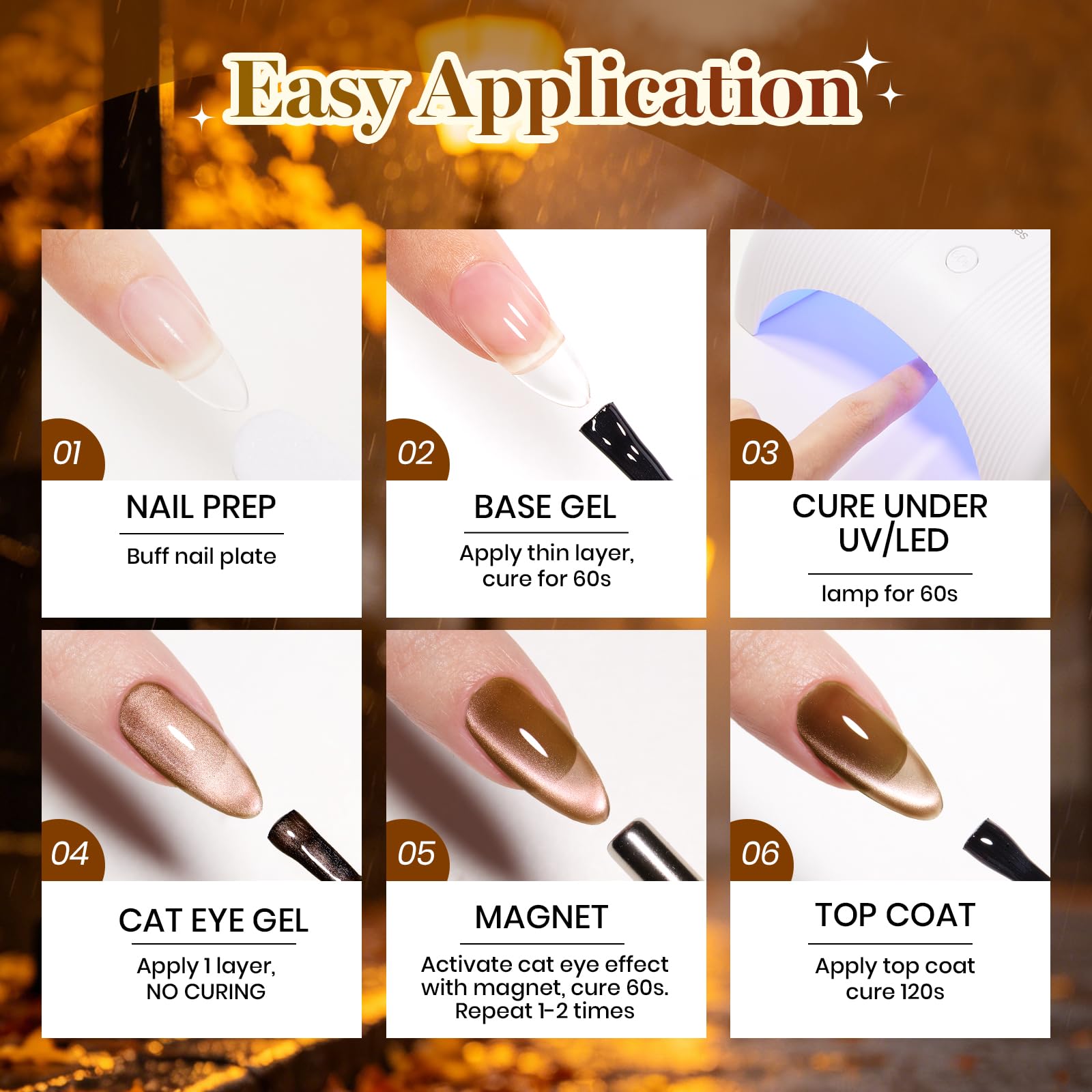 Beetles Gilded Street Fall Cat Eye  6 Colors Gel Nail Polish Set 3D Shimmer Effect Fall Nails