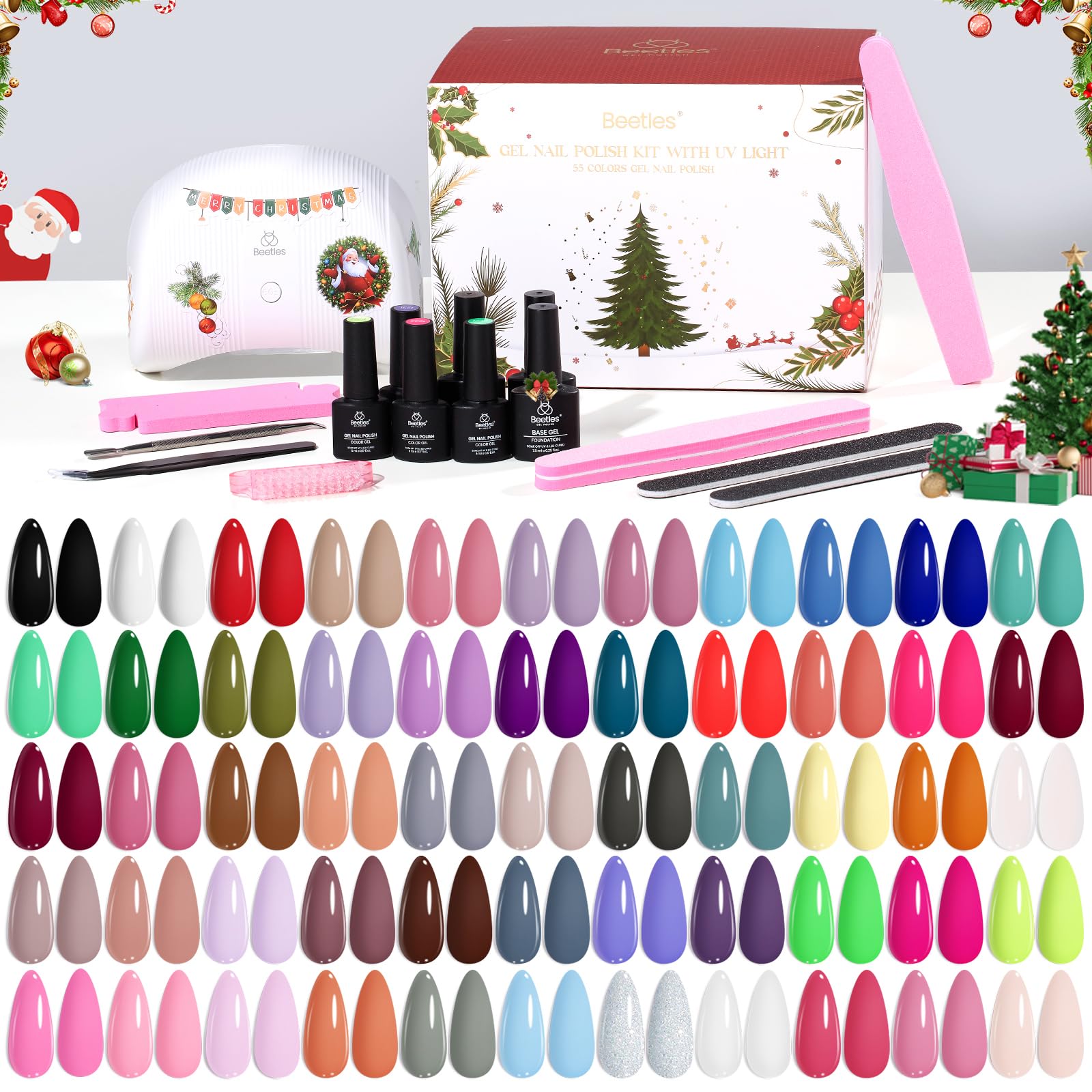 Beetles 82 Pcs Gel Nail Polish Kit with U V Ligh - 55 Color Gel Nail Kit Christmas Gifts