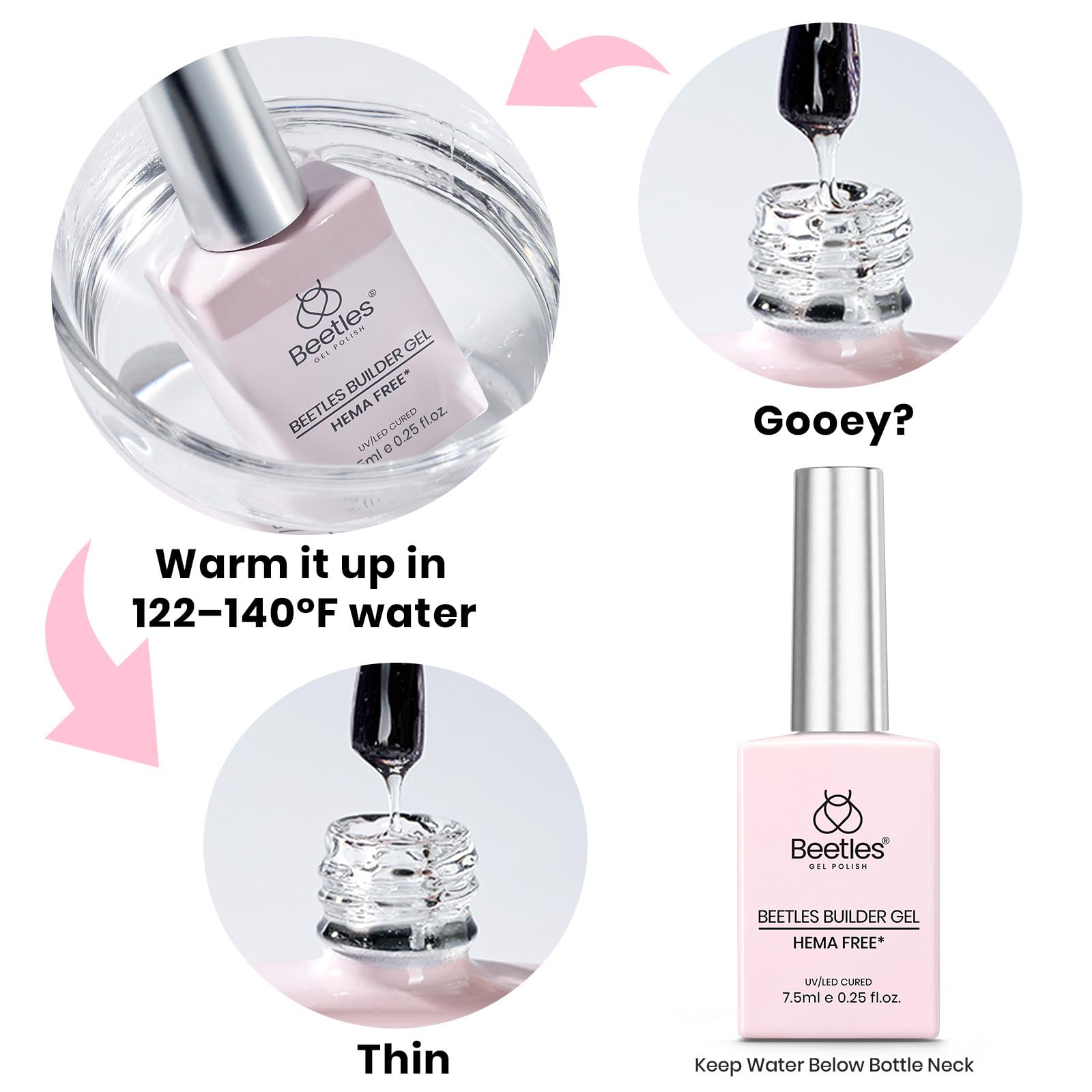 Beetles 4 Color Nude Builder Gel Set with Base Top Coat HEMA-Free 8 in 1