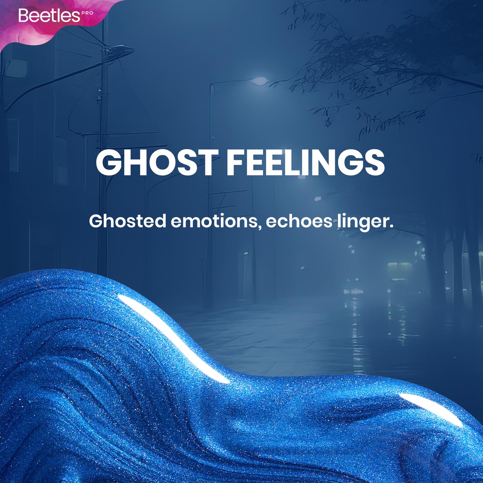 Beetles Pro Blue Gel Polish - Ghost Feelings, Dark Blue Color 20ML Glitter Gel Polish