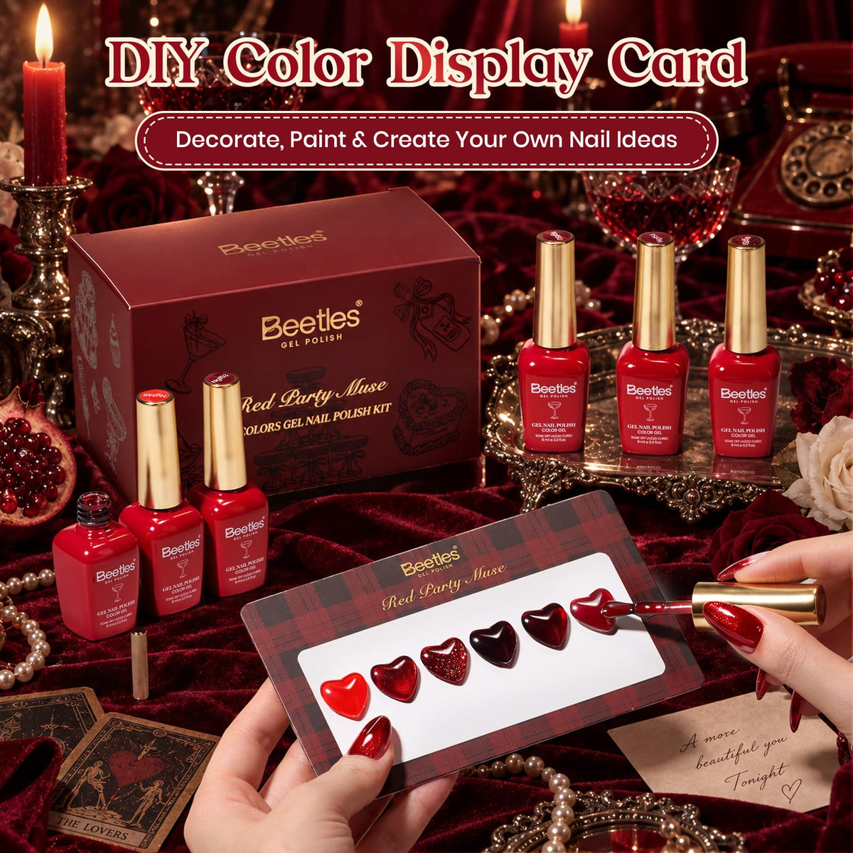 Beetles Red Party Muse 6 Colors Glitter Jelly & Cat Eye Gel Polish Set 9ML Burgundy Cherry Wine