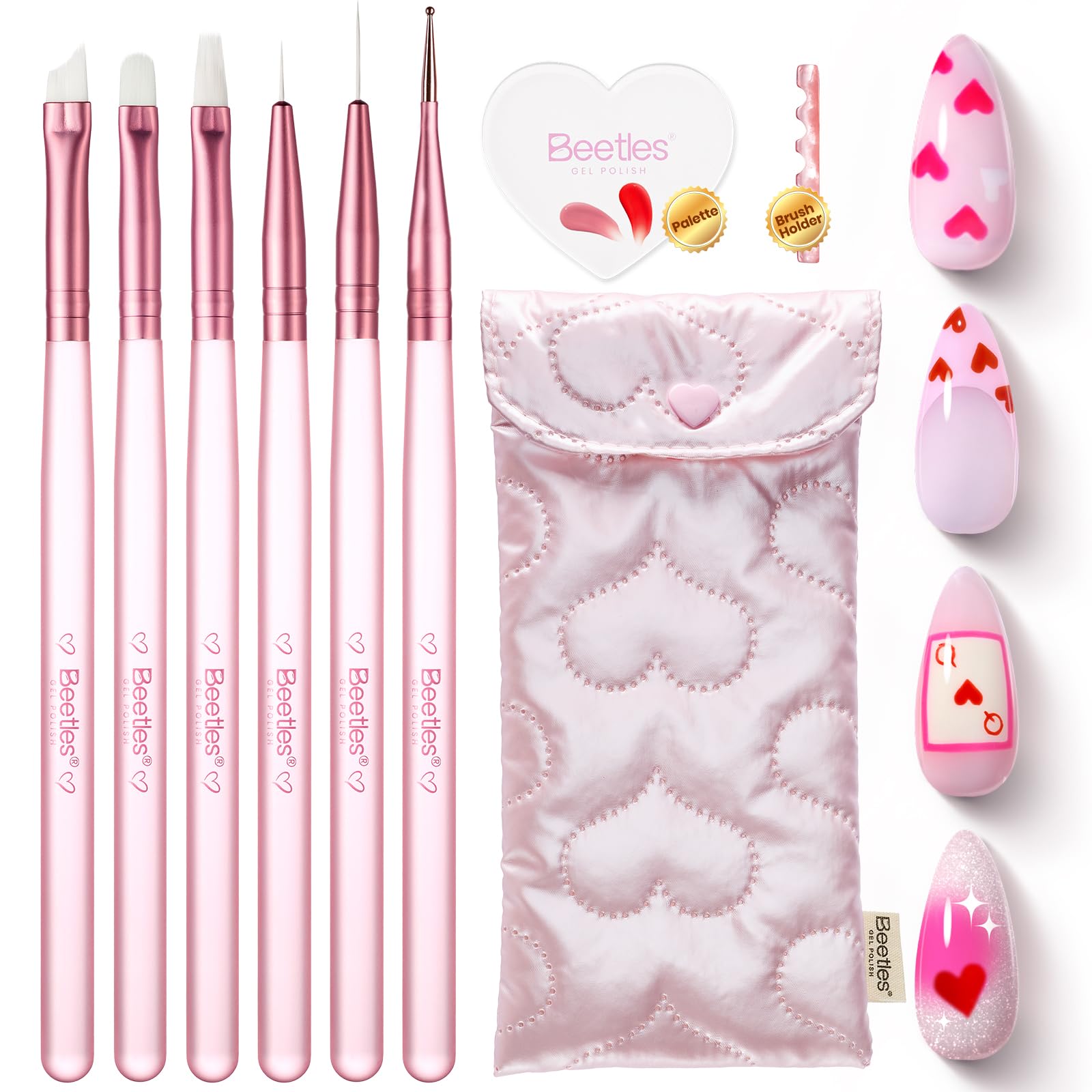 Beetles Valentines Nail Art Brushes 6pcs – Cherish Nail Art Tools Liner Brushes