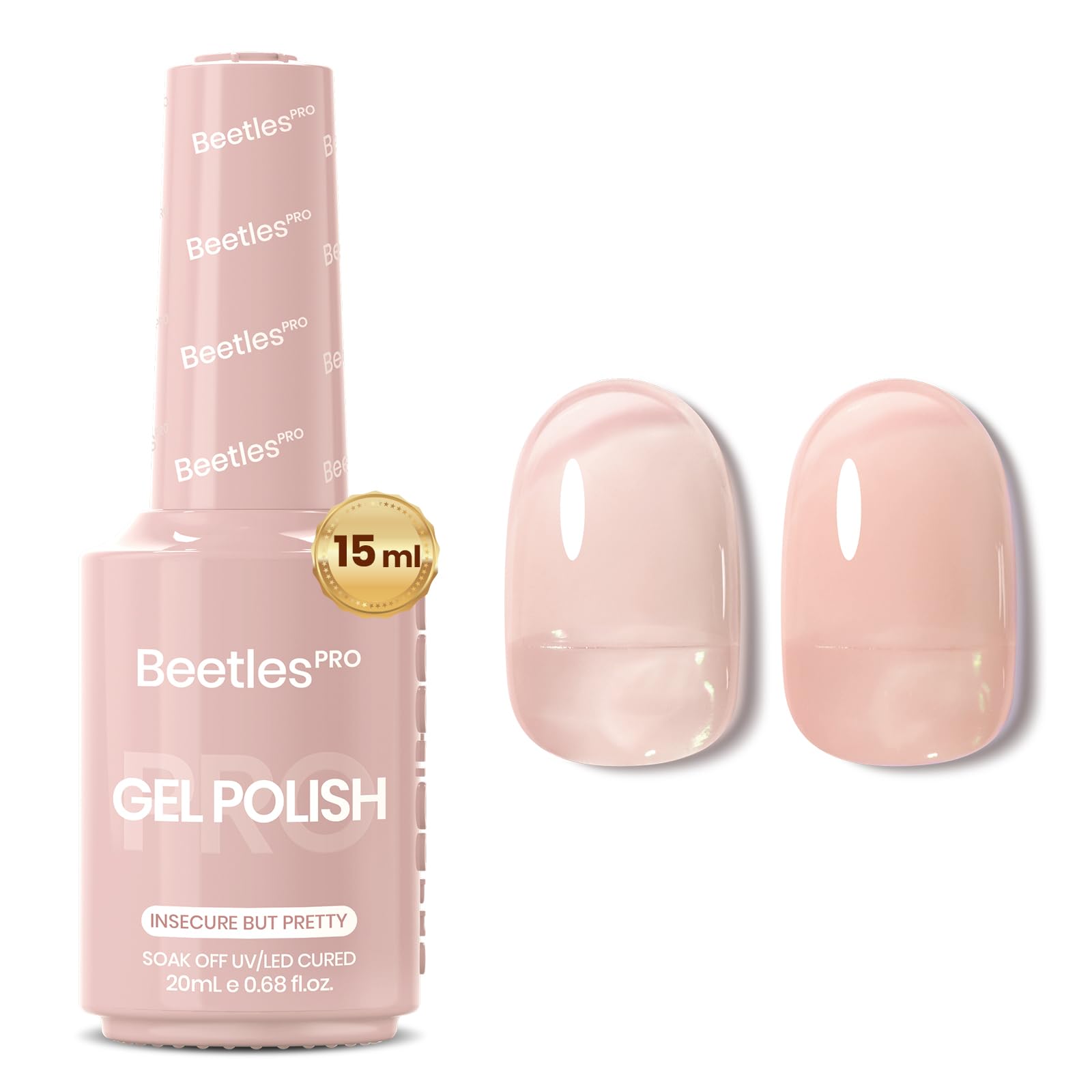 Beetles Pro Nude Gel Nail Polish -Spring Nails  Insecure but Pretty，HEMA Free & TPO Free, 15ml Milky Nude Color Gel Polish