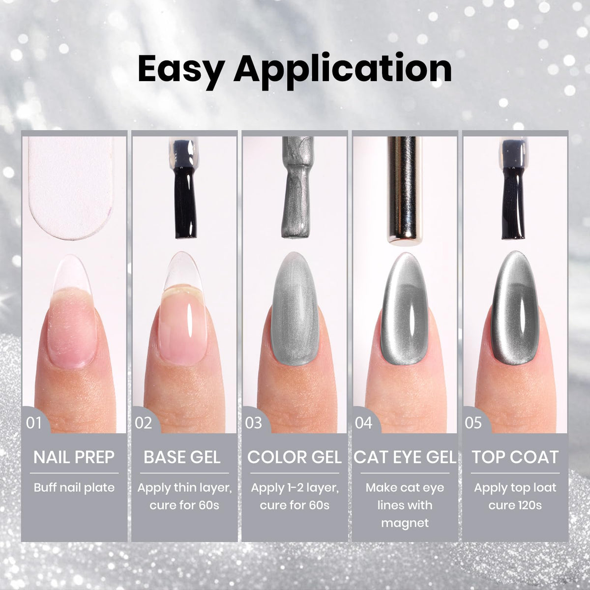 Beetles Silver Cat Eye Gel Nail Polish - 15ML Glitter Gel Polish